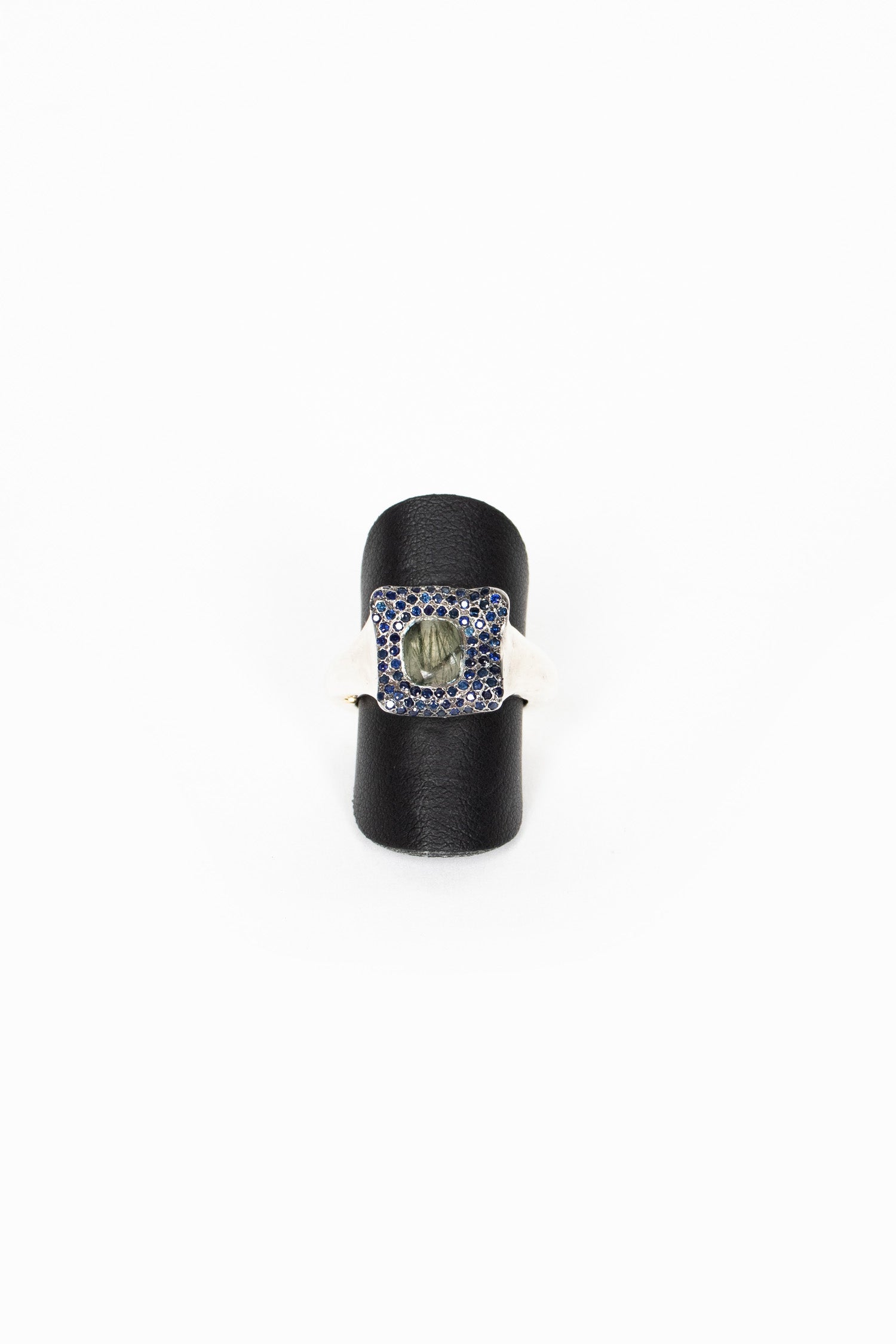 Leslie Ring Green Rutilated Quartz/Blue Sapphire