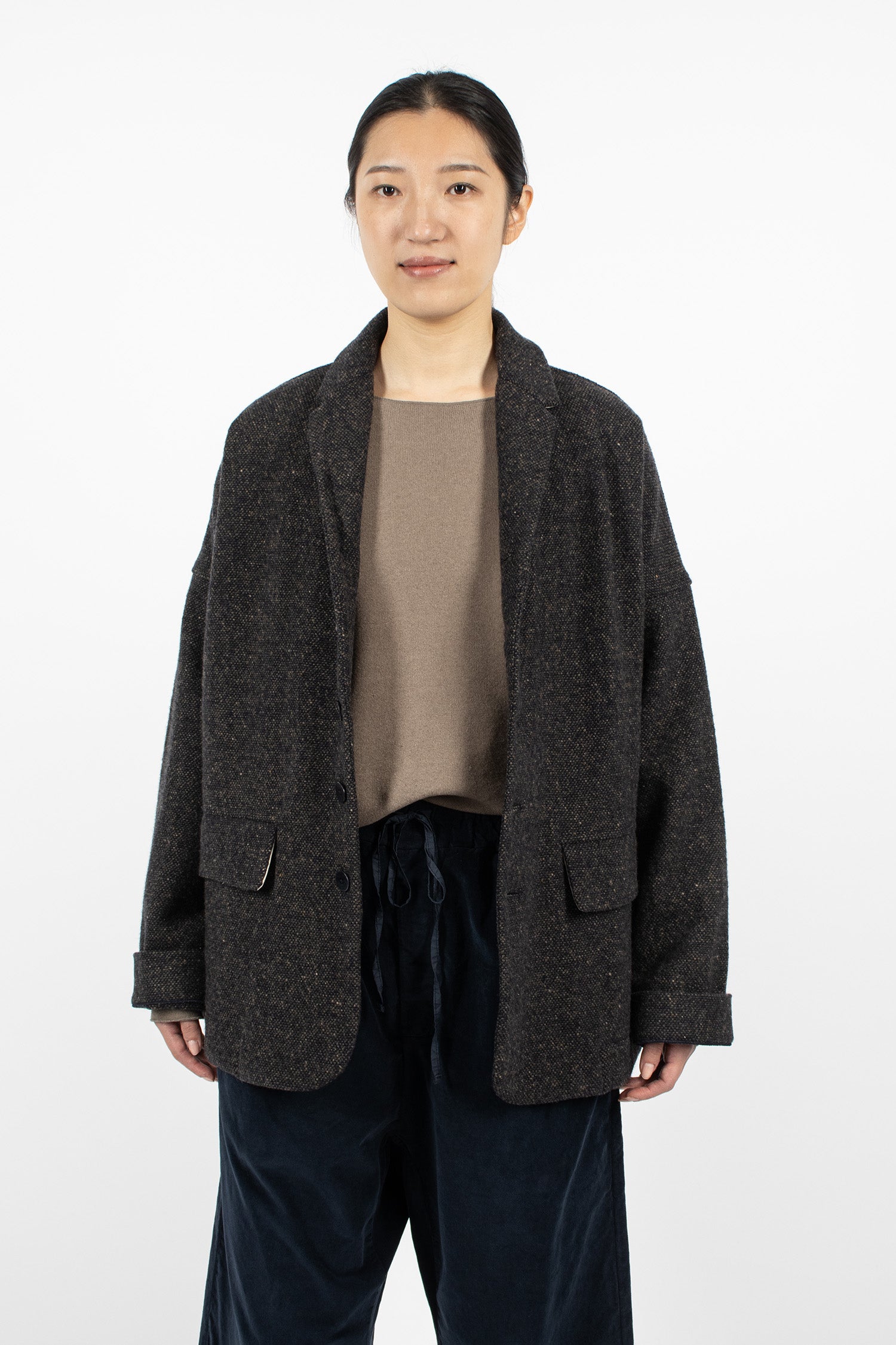 UP#U4248 Upcycled Unisex Blazer TW Navy-Brown