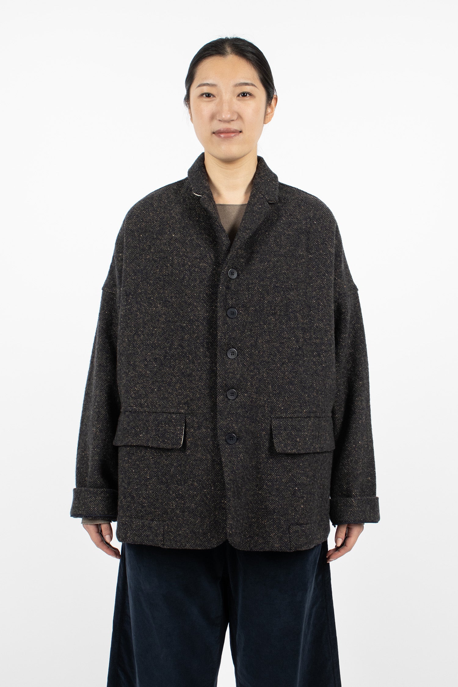UP#U4248 Upcycled Unisex Blazer TW Navy-Brown