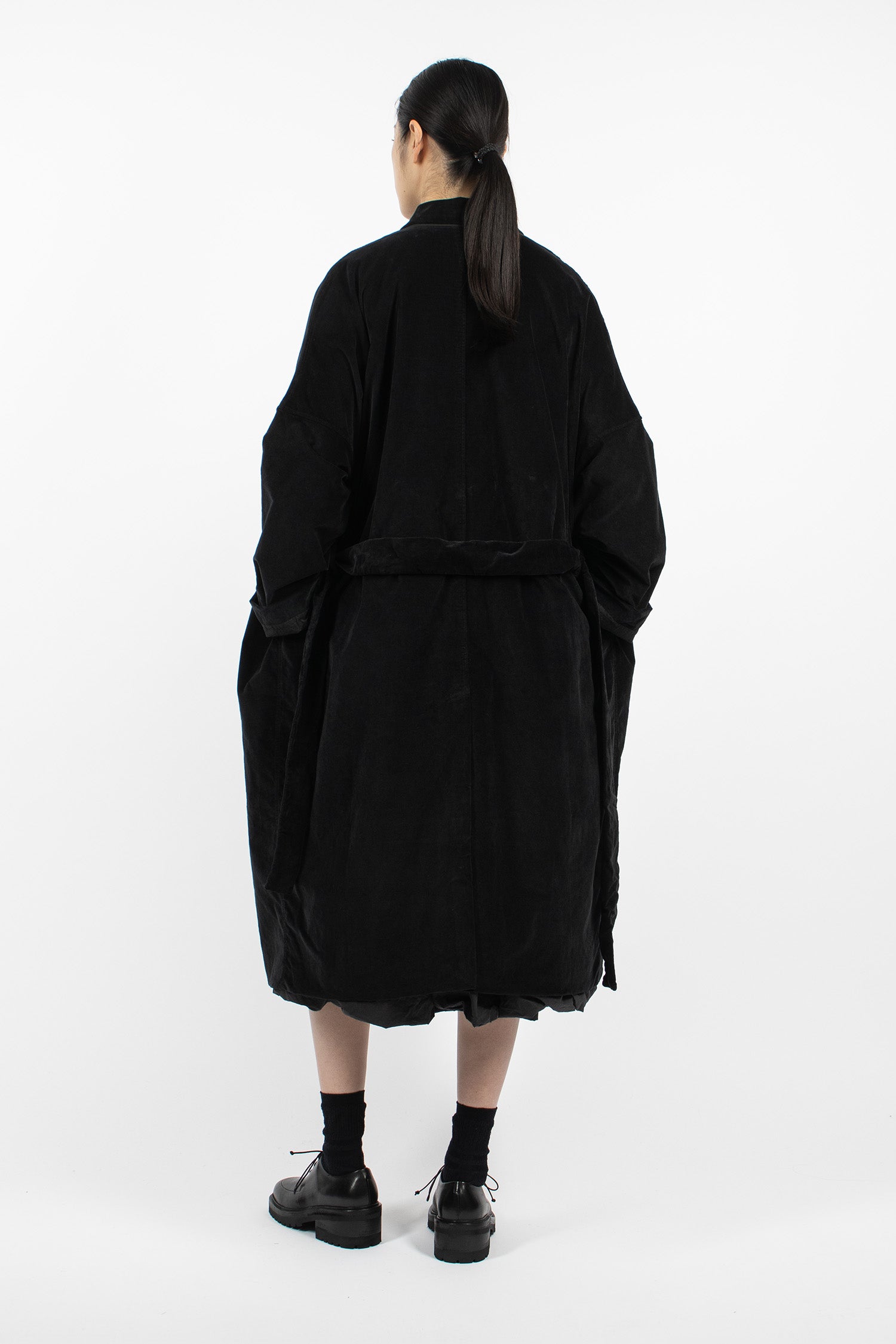 U4554 Belted Loose Coat V Black