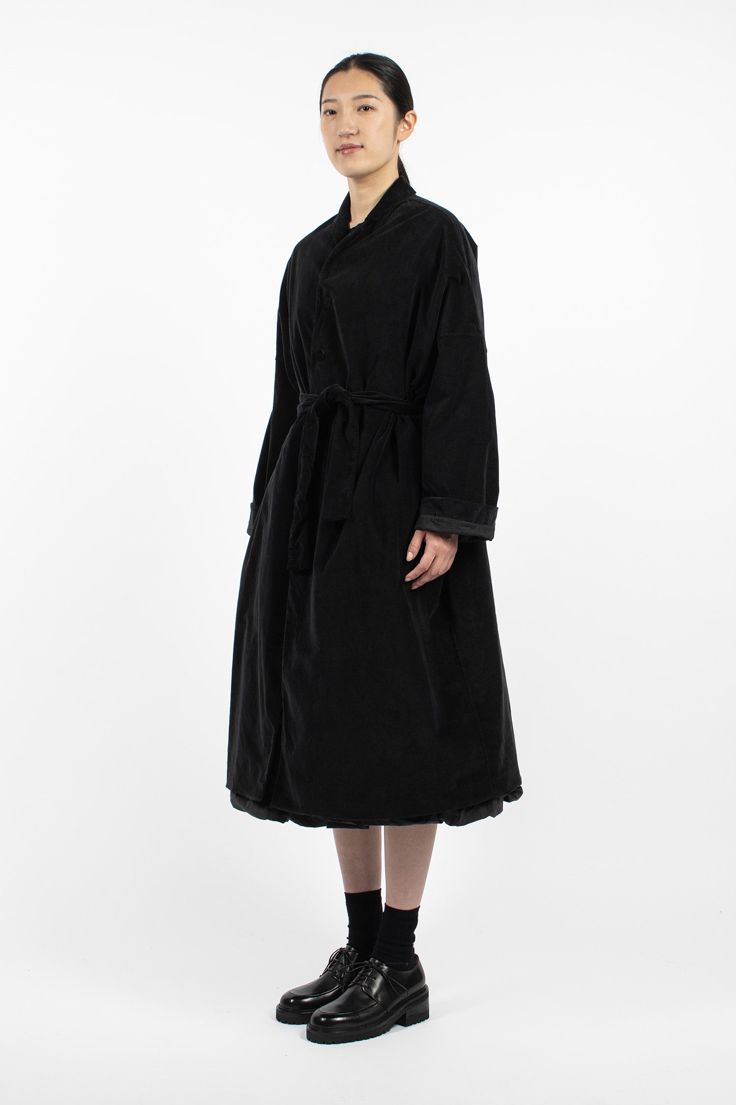 U4554 Belted Loose Coat V Black