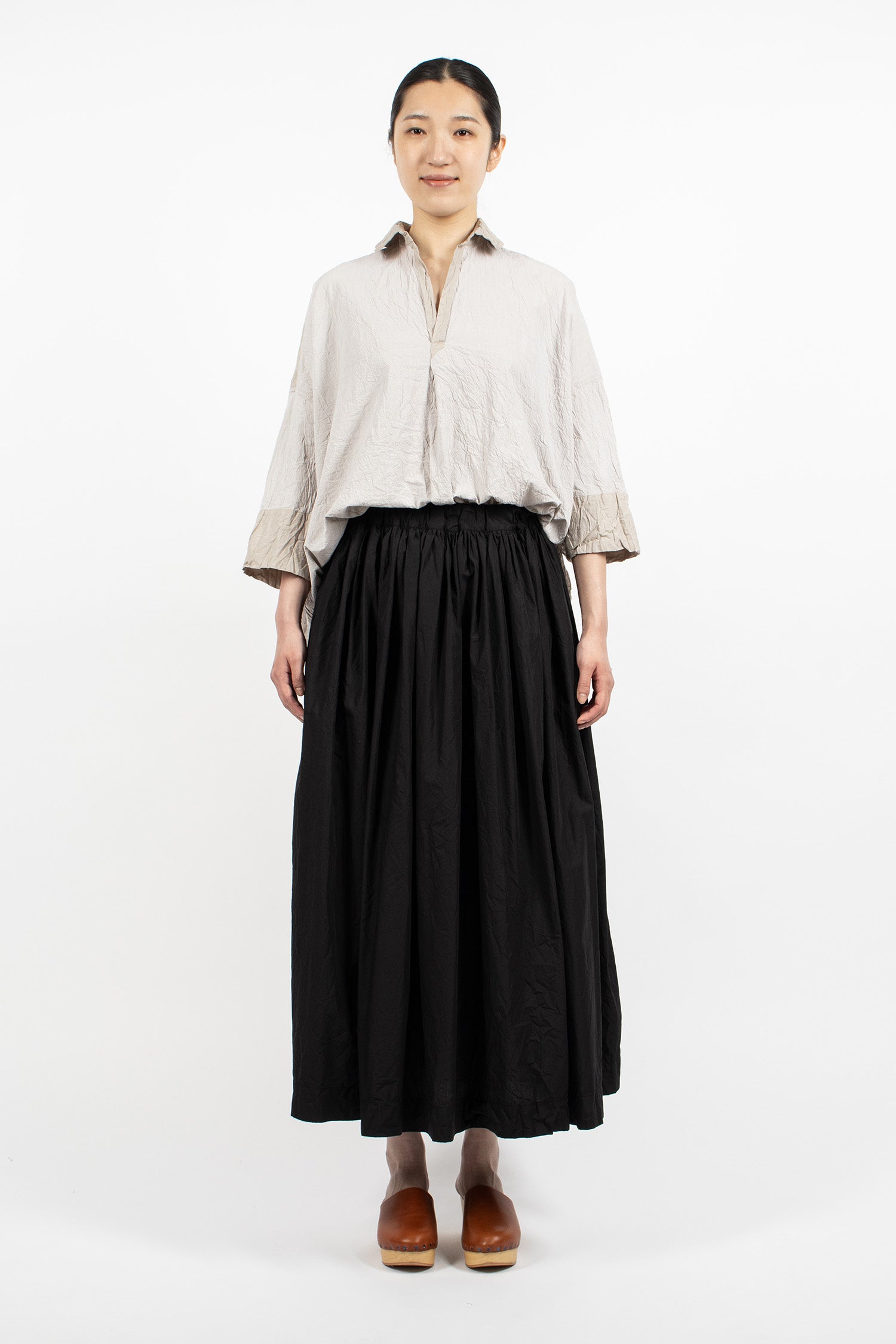 Washed Gathered Skirt Black