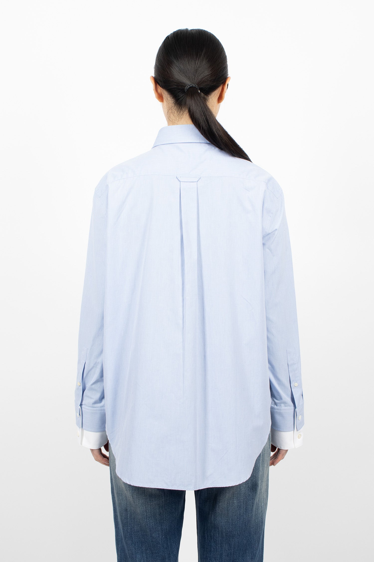 Layered Button-Up Shirt Light Blue/White