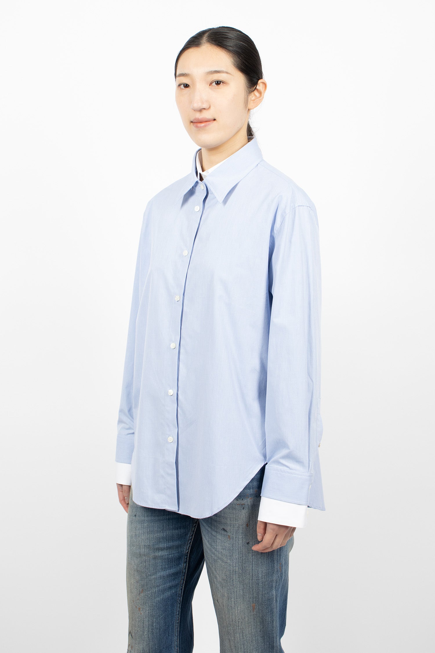 Layered Button-Up Shirt Light Blue/White