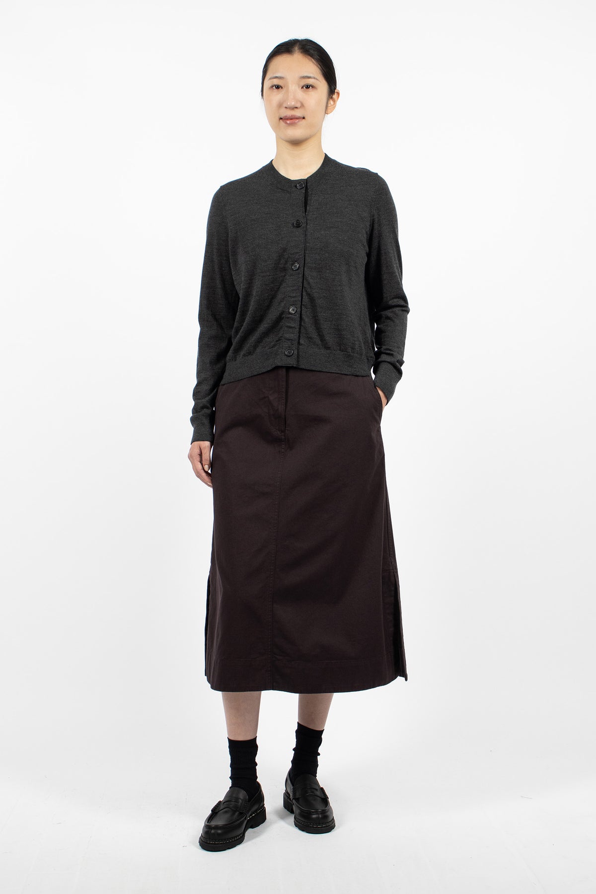 Grosgrain Placket Cardigan Charcoal