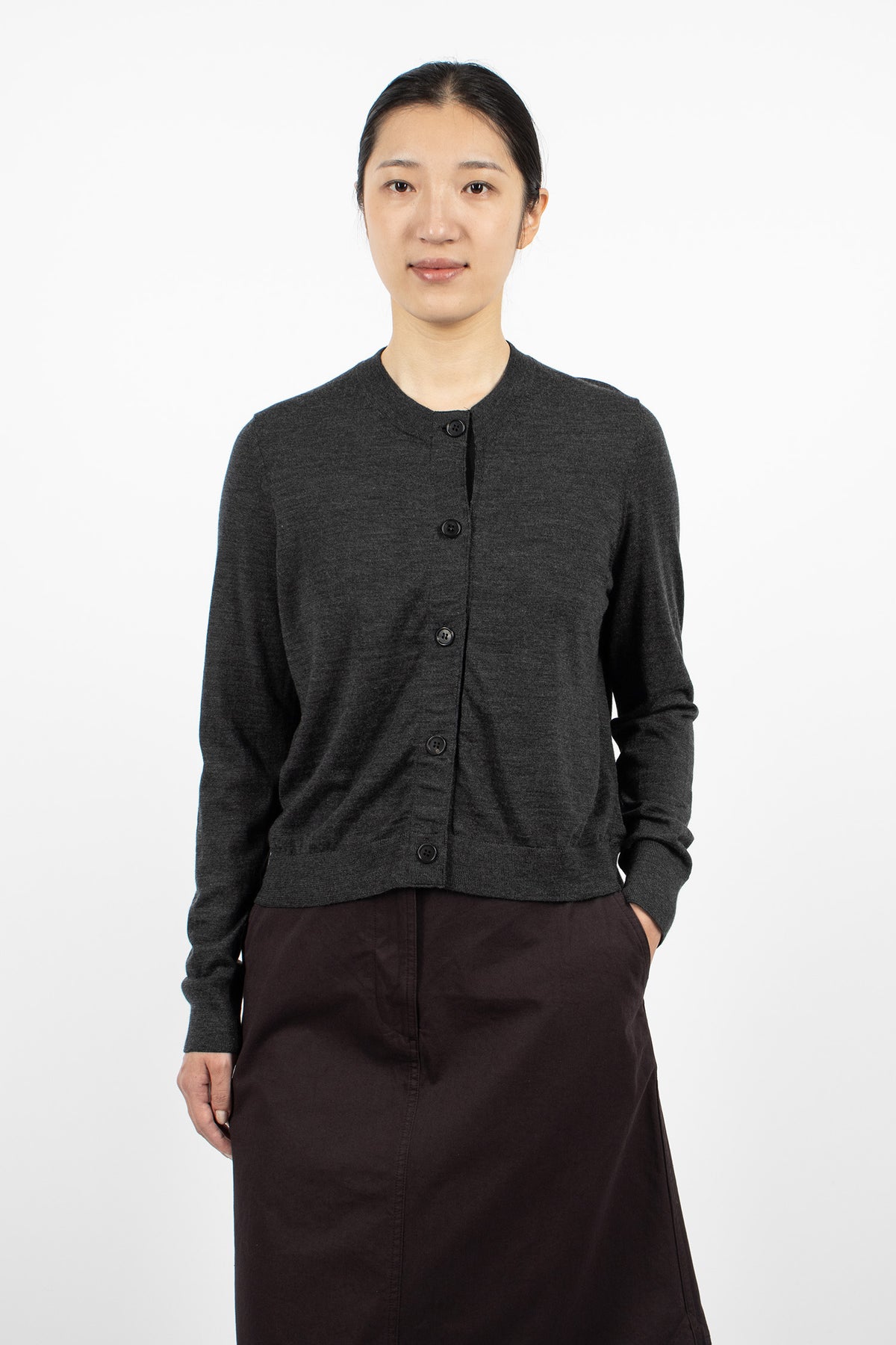 Grosgrain Placket Cardigan Charcoal