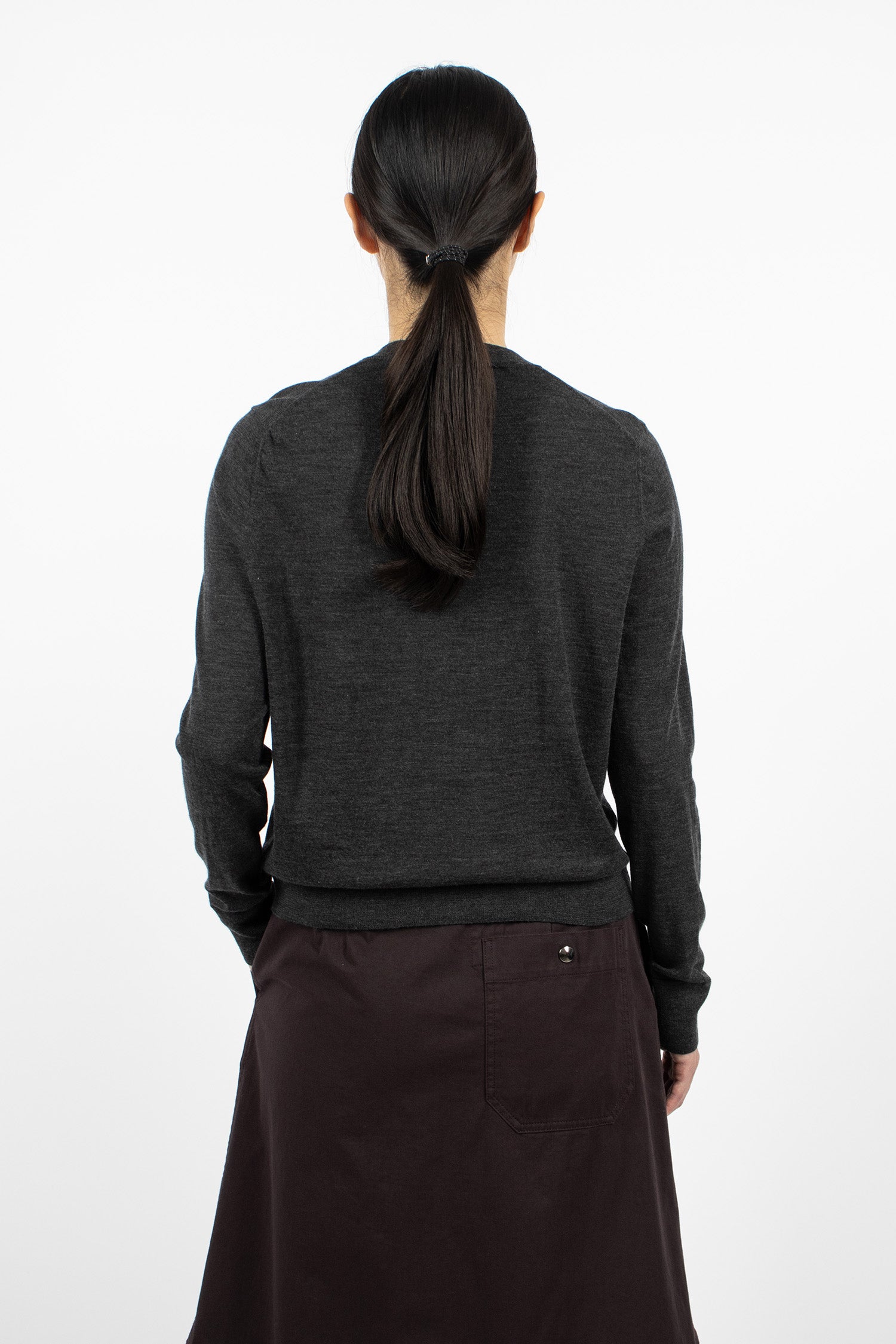 Grosgrain Placket Cardigan Charcoal