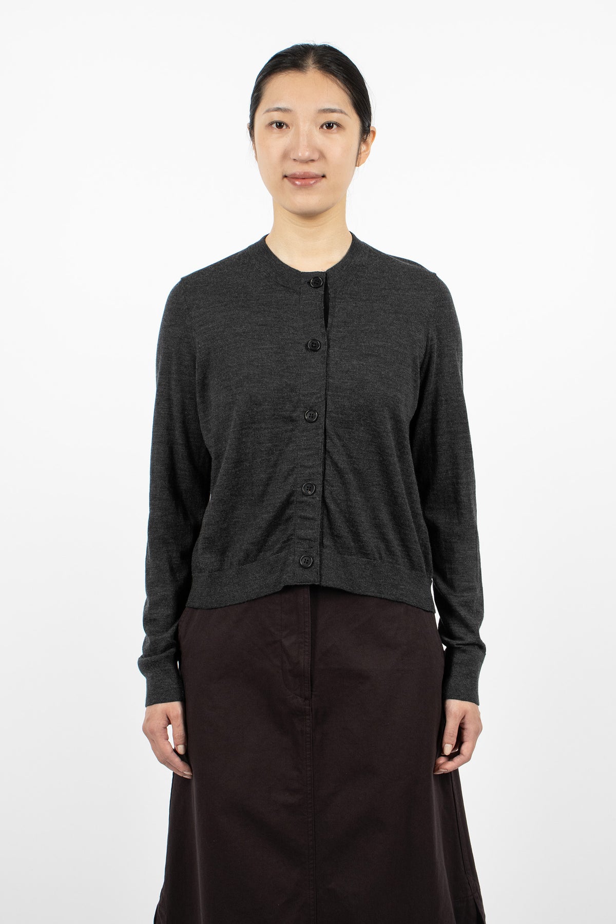 Grosgrain Placket Cardigan Charcoal