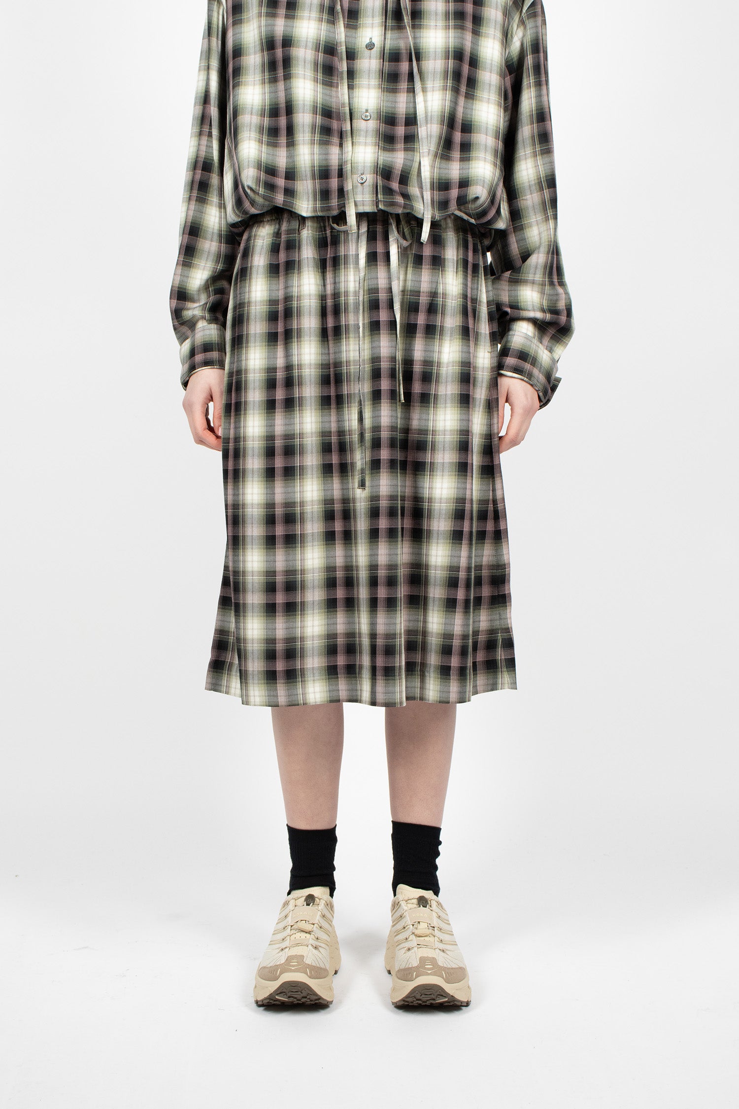 Check Midi Skirt Black/Green