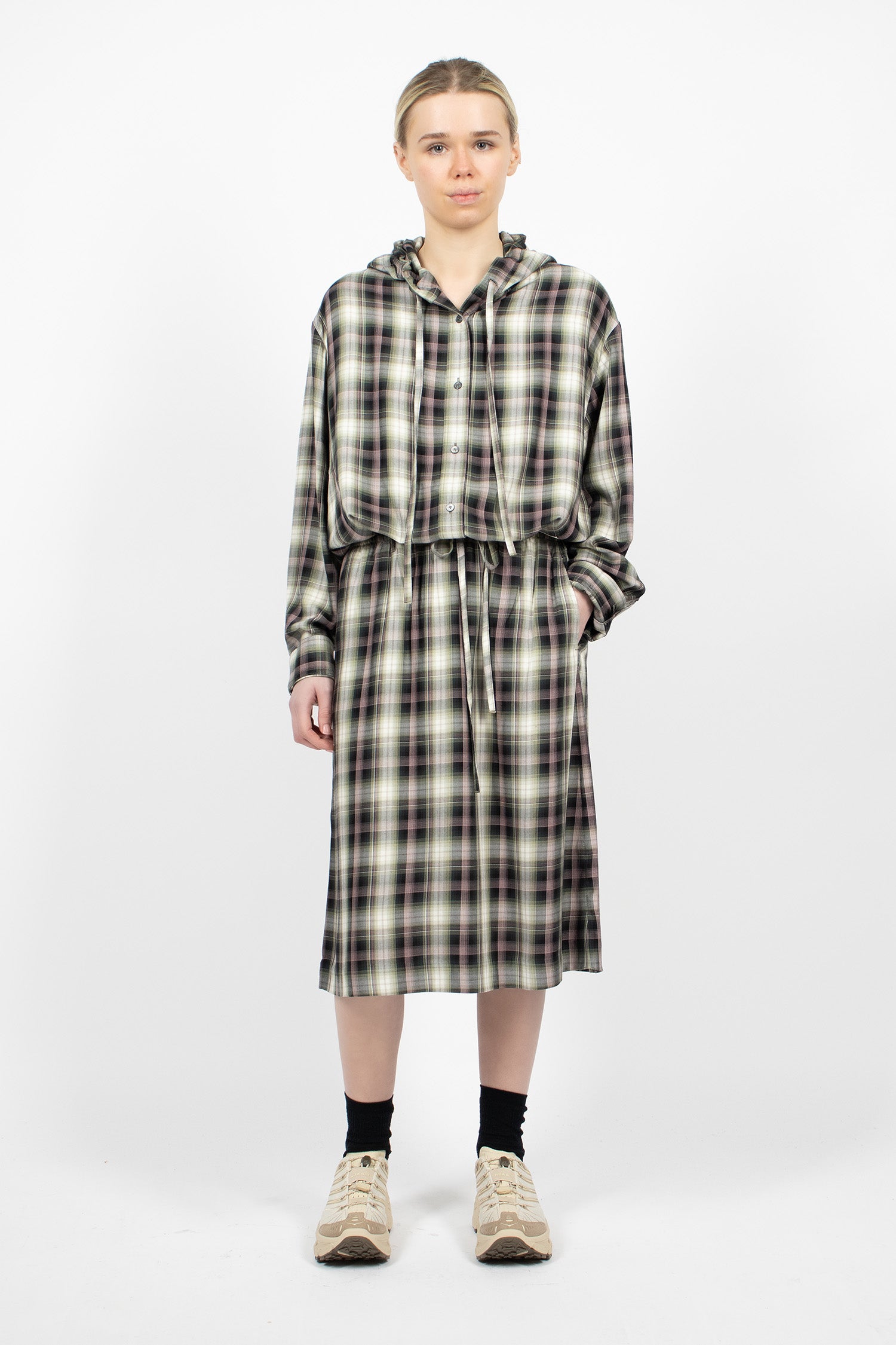 Check Midi Skirt Black/Green