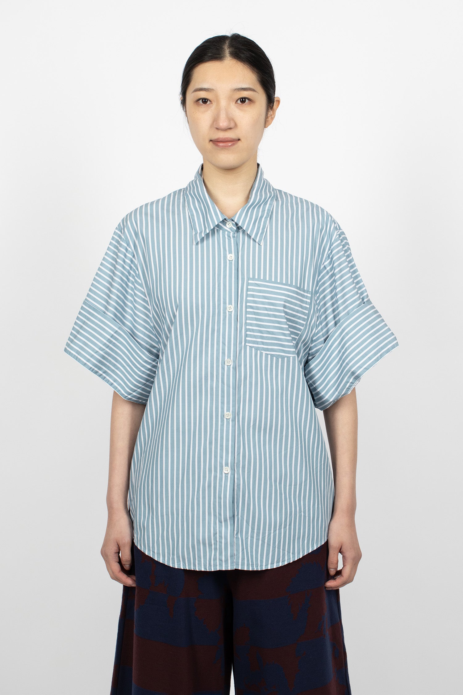 Short Sleeve Cotton Shirt Aqua