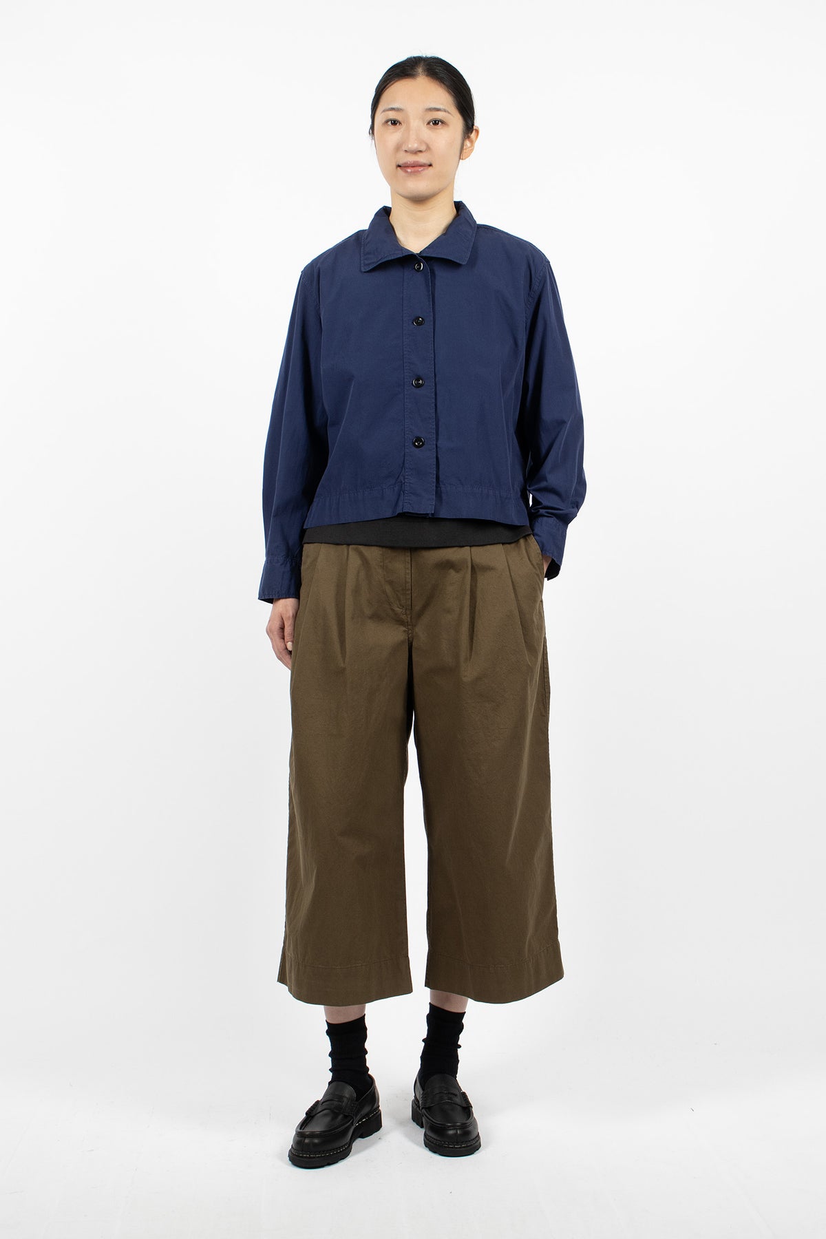 Asymmetric Round Collar Shirt Cobalt