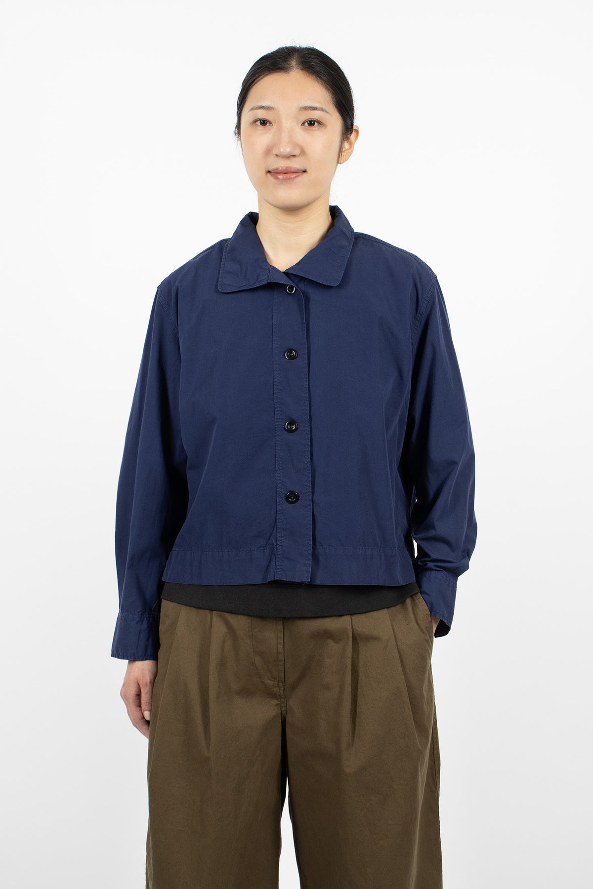 Asymmetric Round Collar Shirt Cobalt