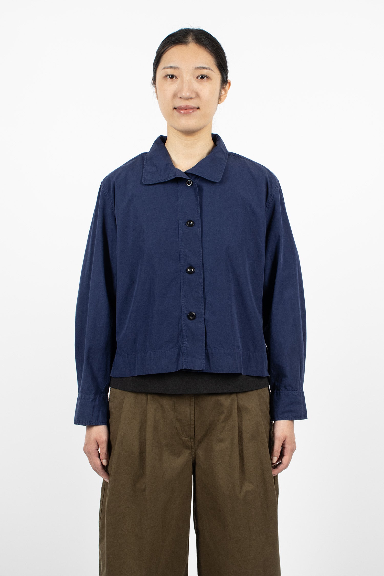 Asymmetric Round Collar Shirt Cobalt