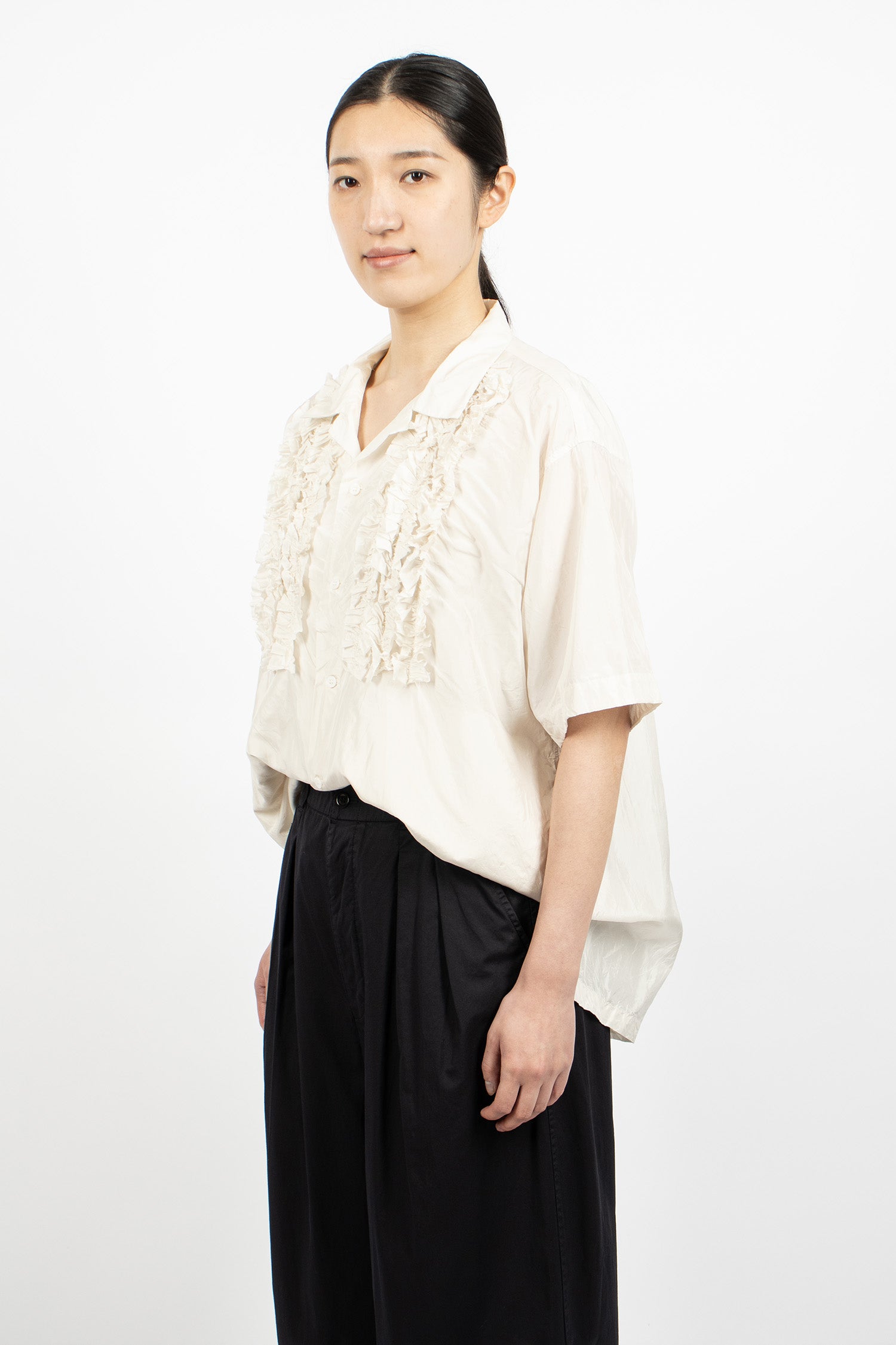 S/S Frill Silk Shirt Ivory