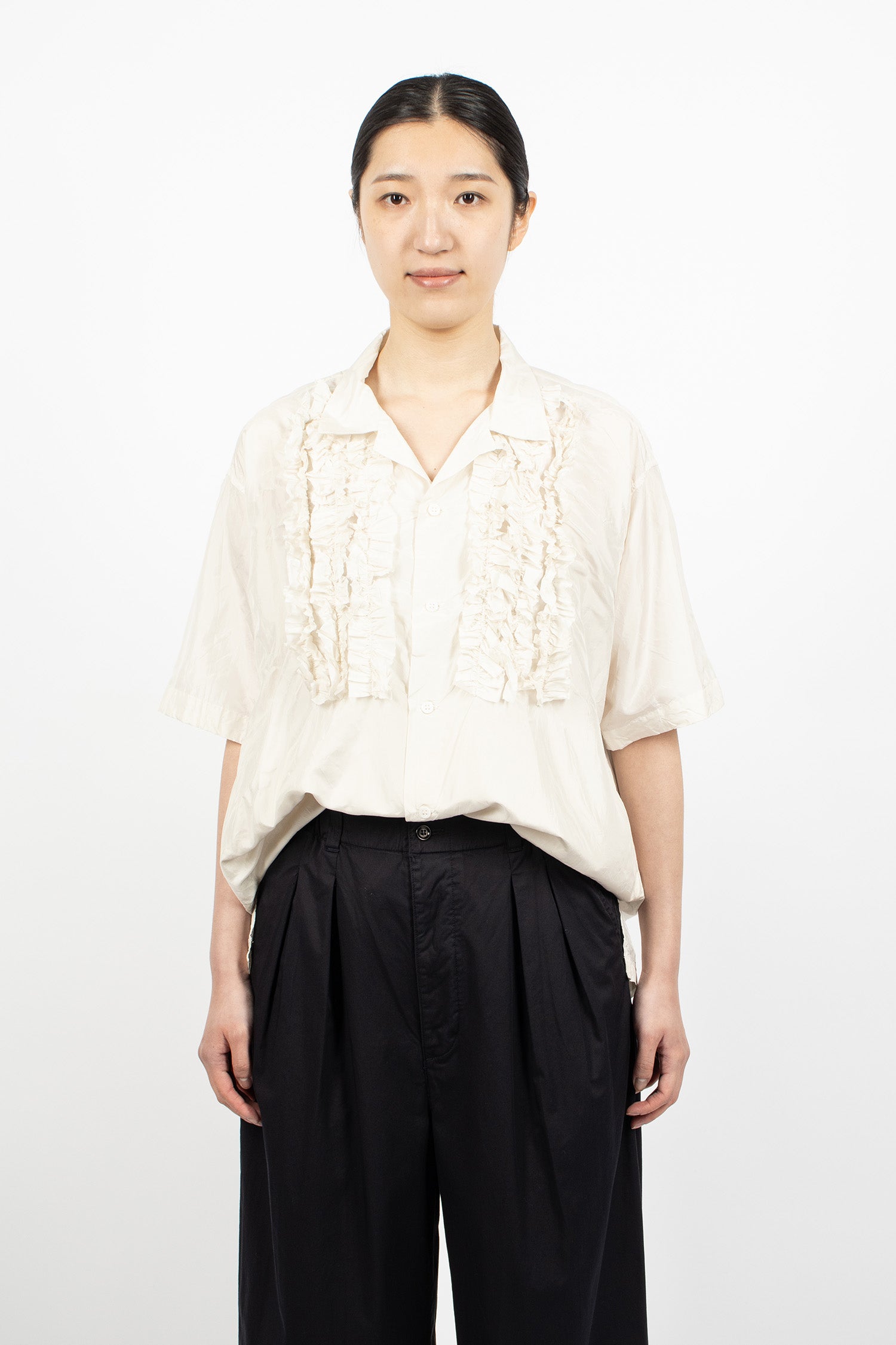 S/S Frill Silk Shirt Ivory