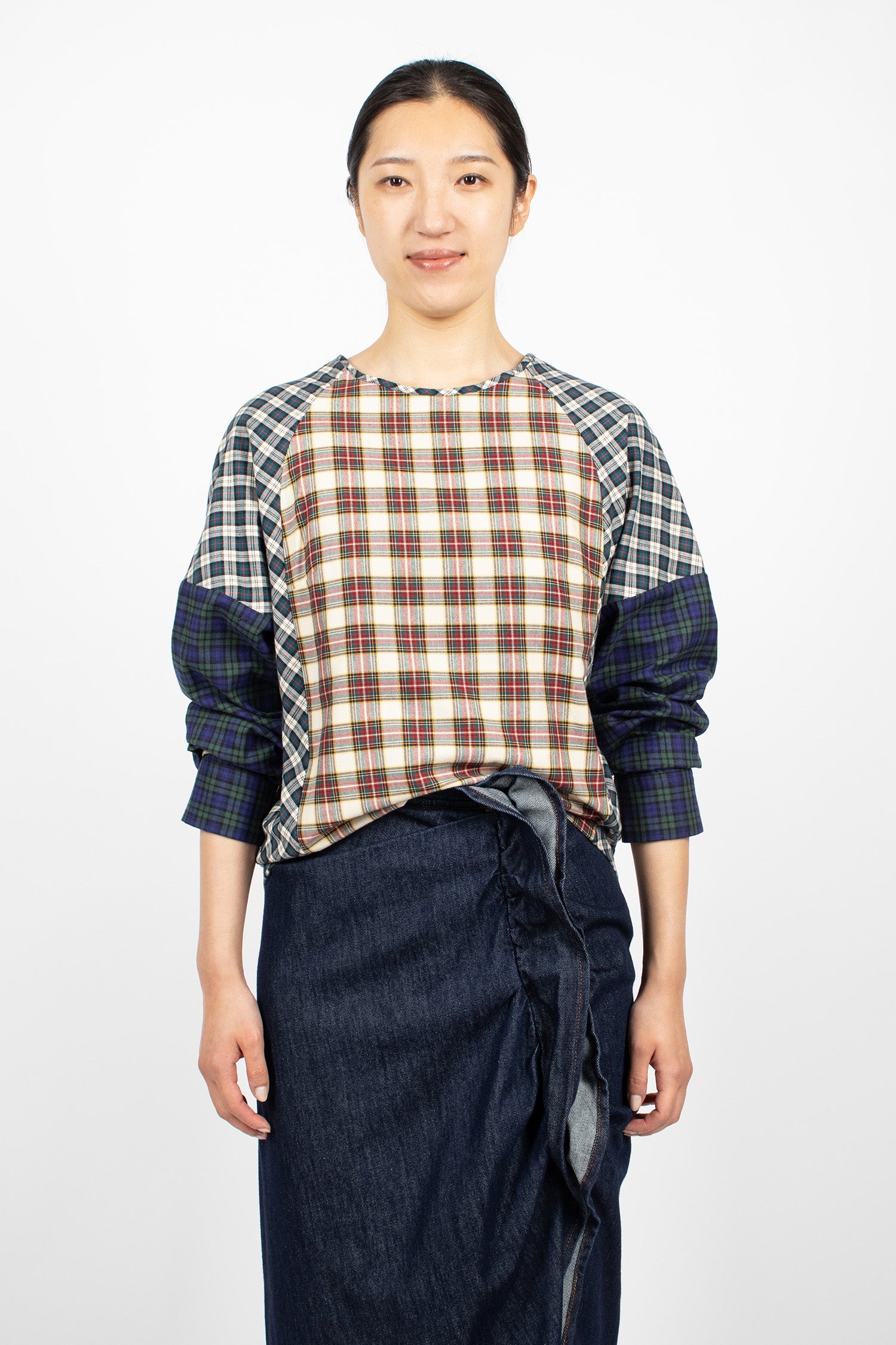 Contrast Cotton Flannel Top Ecru
