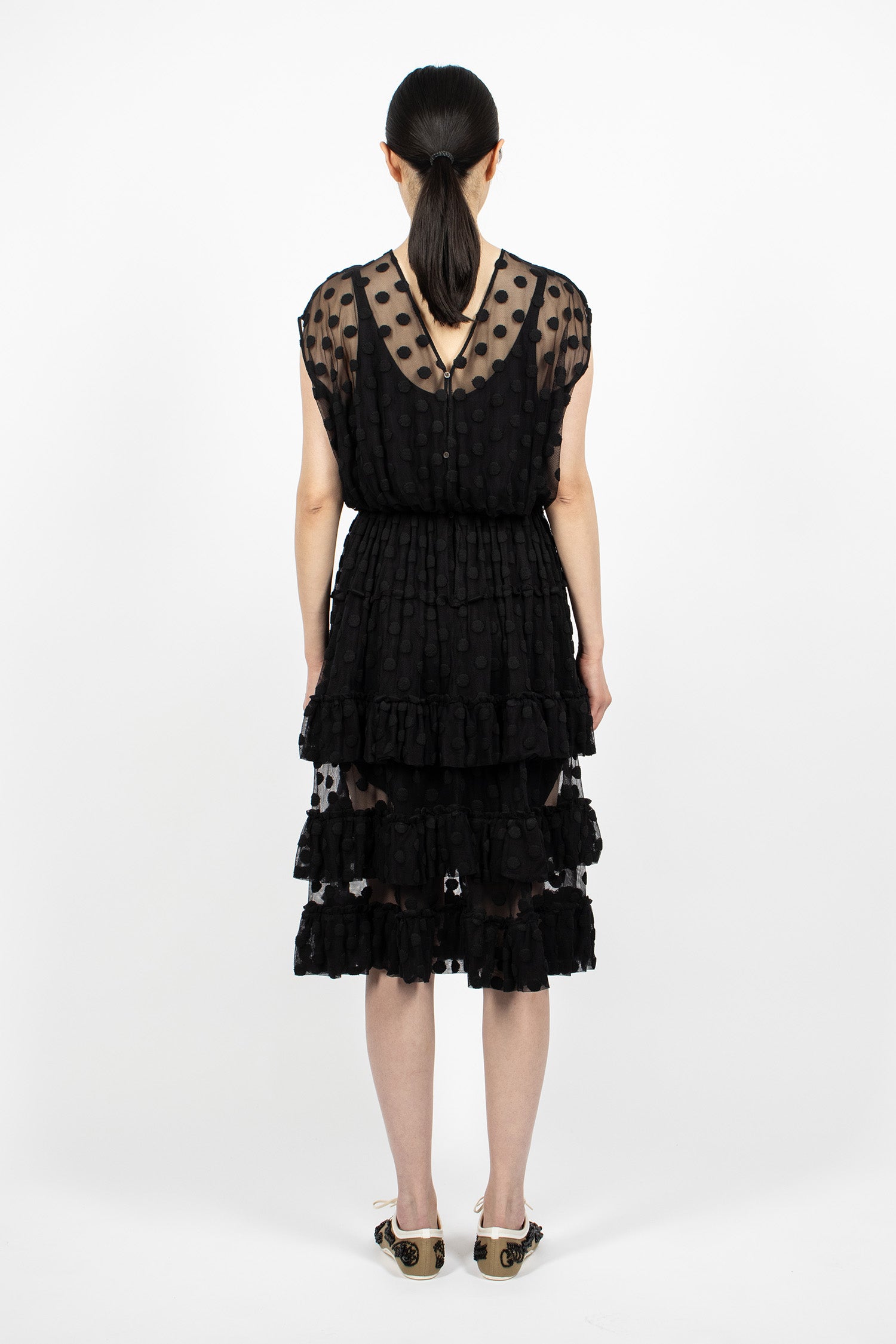 Ruffled Mesh Dress Black