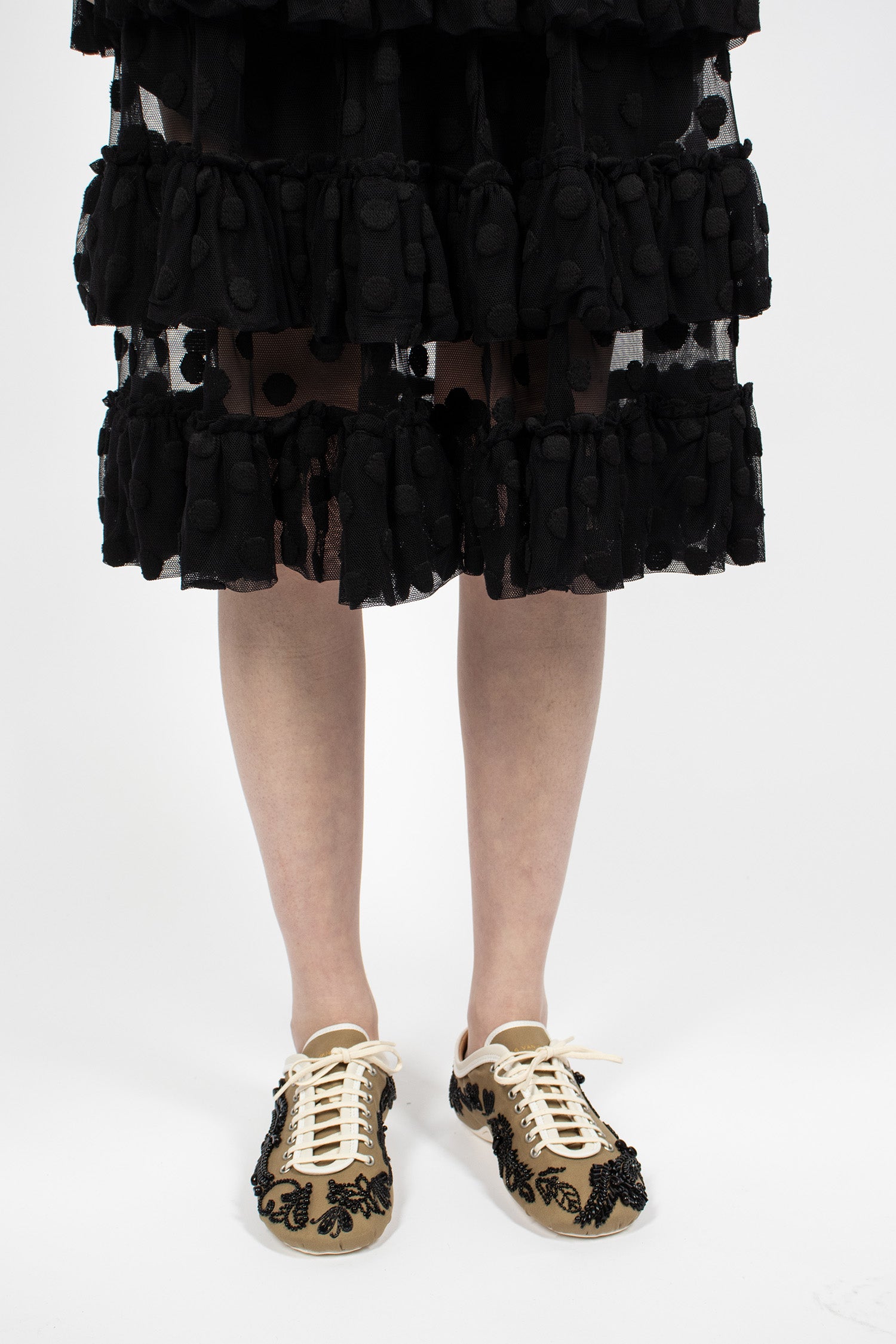 Ruffled Mesh Dress Black