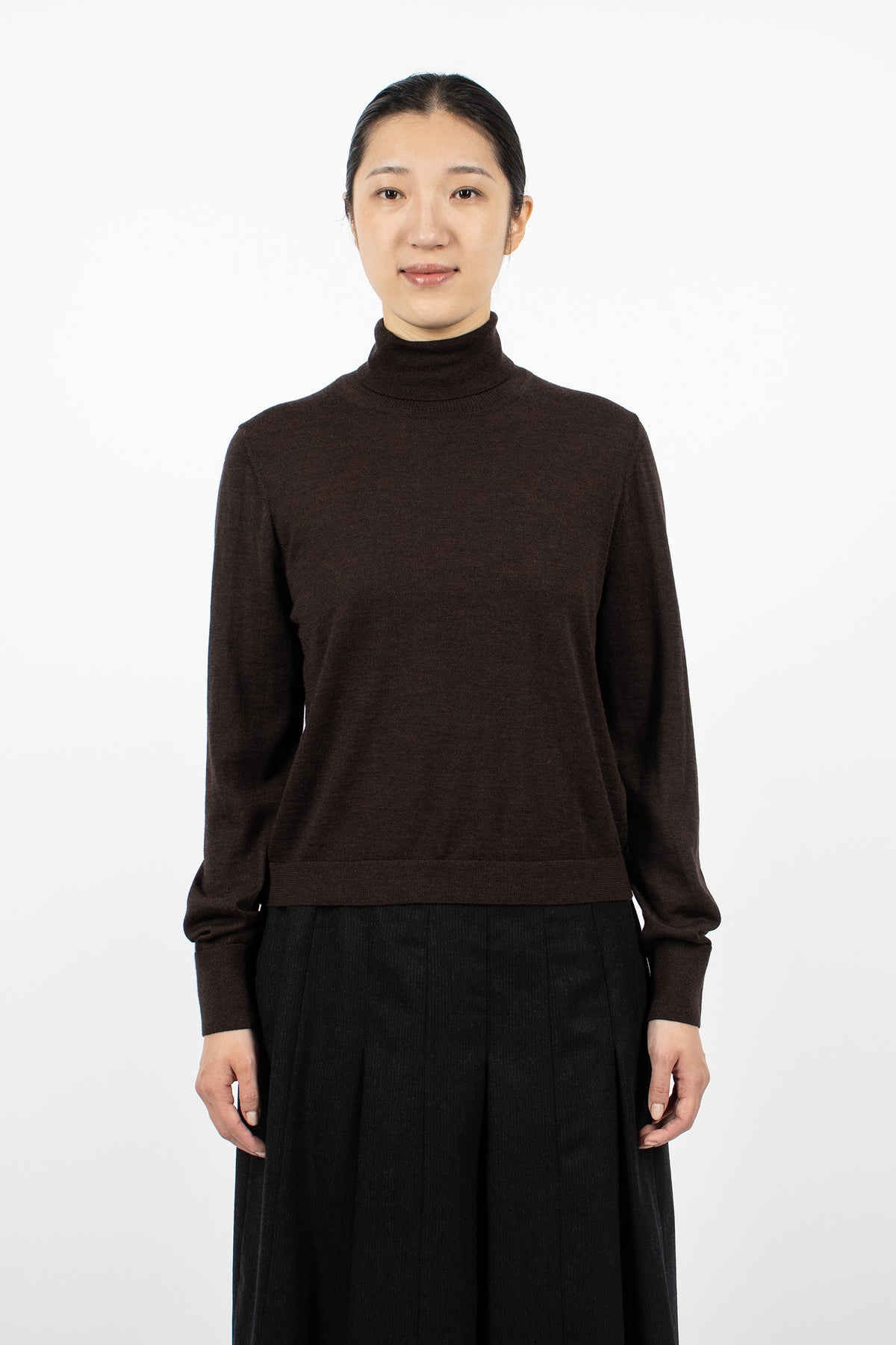 Fine Gauge Roll Neck Top Dark Brown