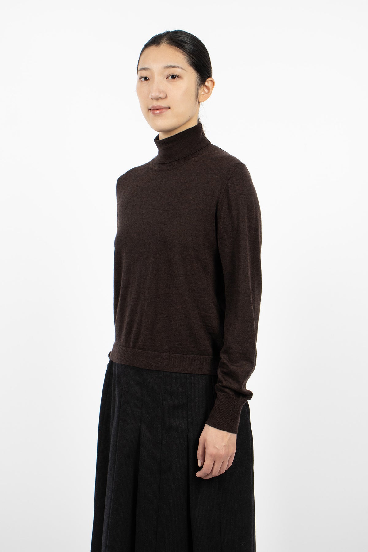 Fine Gauge Roll Neck Top Dark Brown