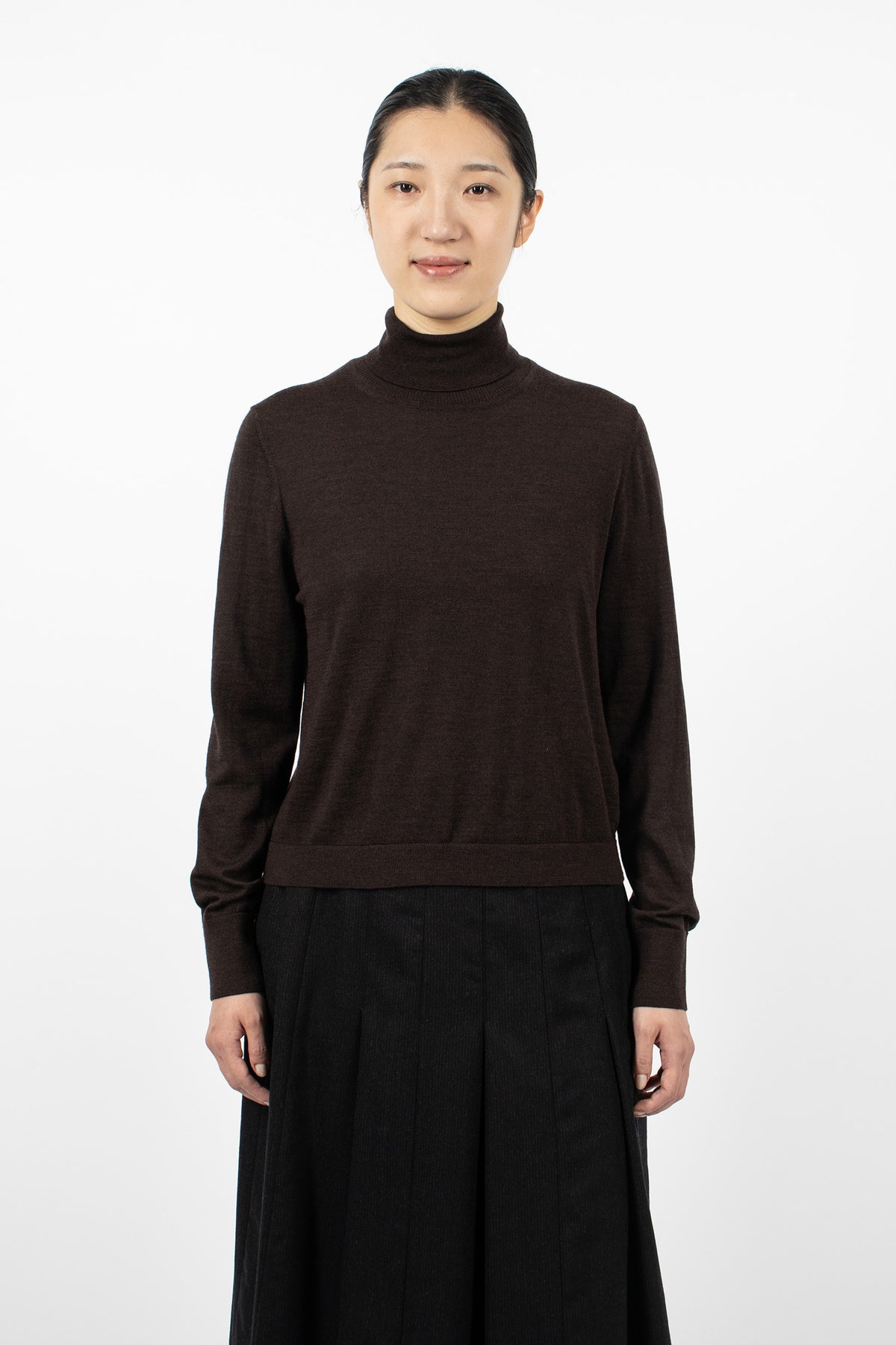 Fine Gauge Roll Neck Top Dark Brown