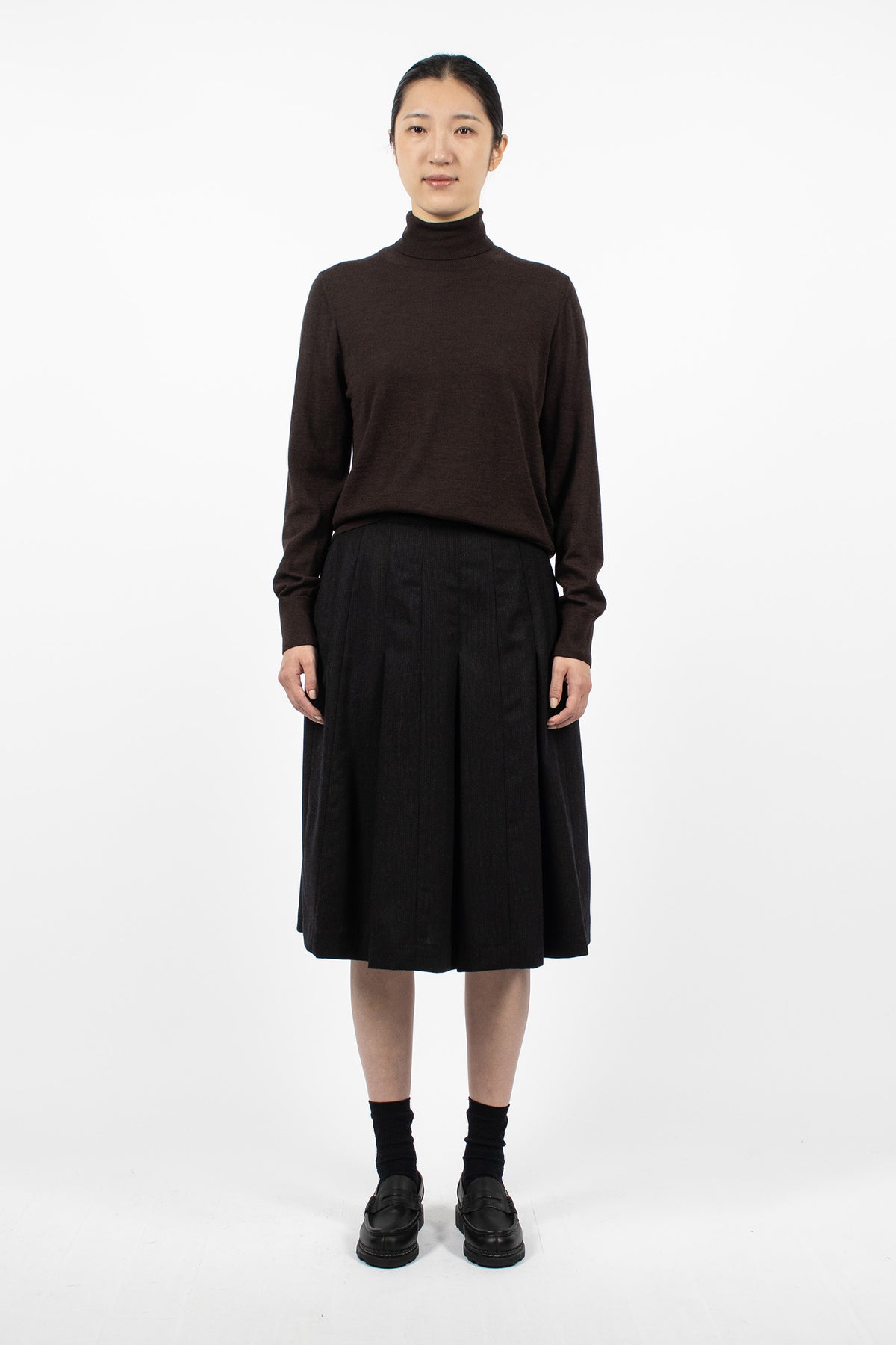 Panel Pleated Wool Skirt Black/Charcoal