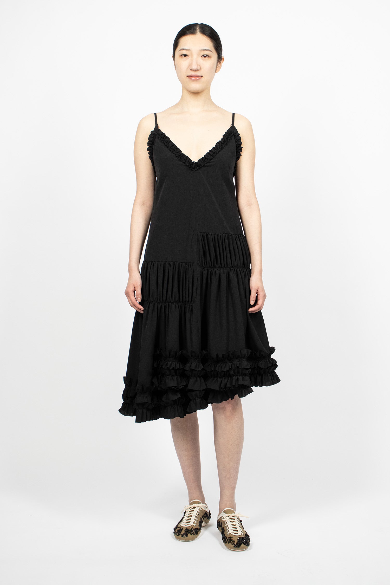 Ruffled Slip Dress Black
