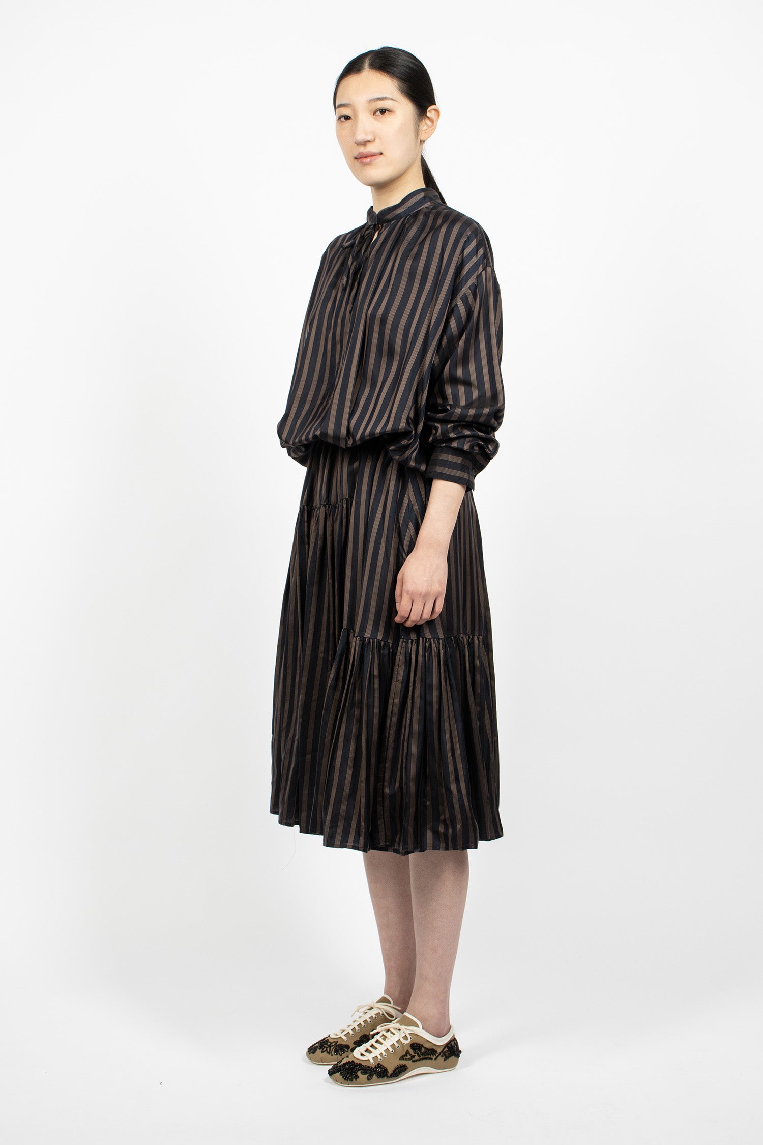 Striped Drawstring Dress Navy