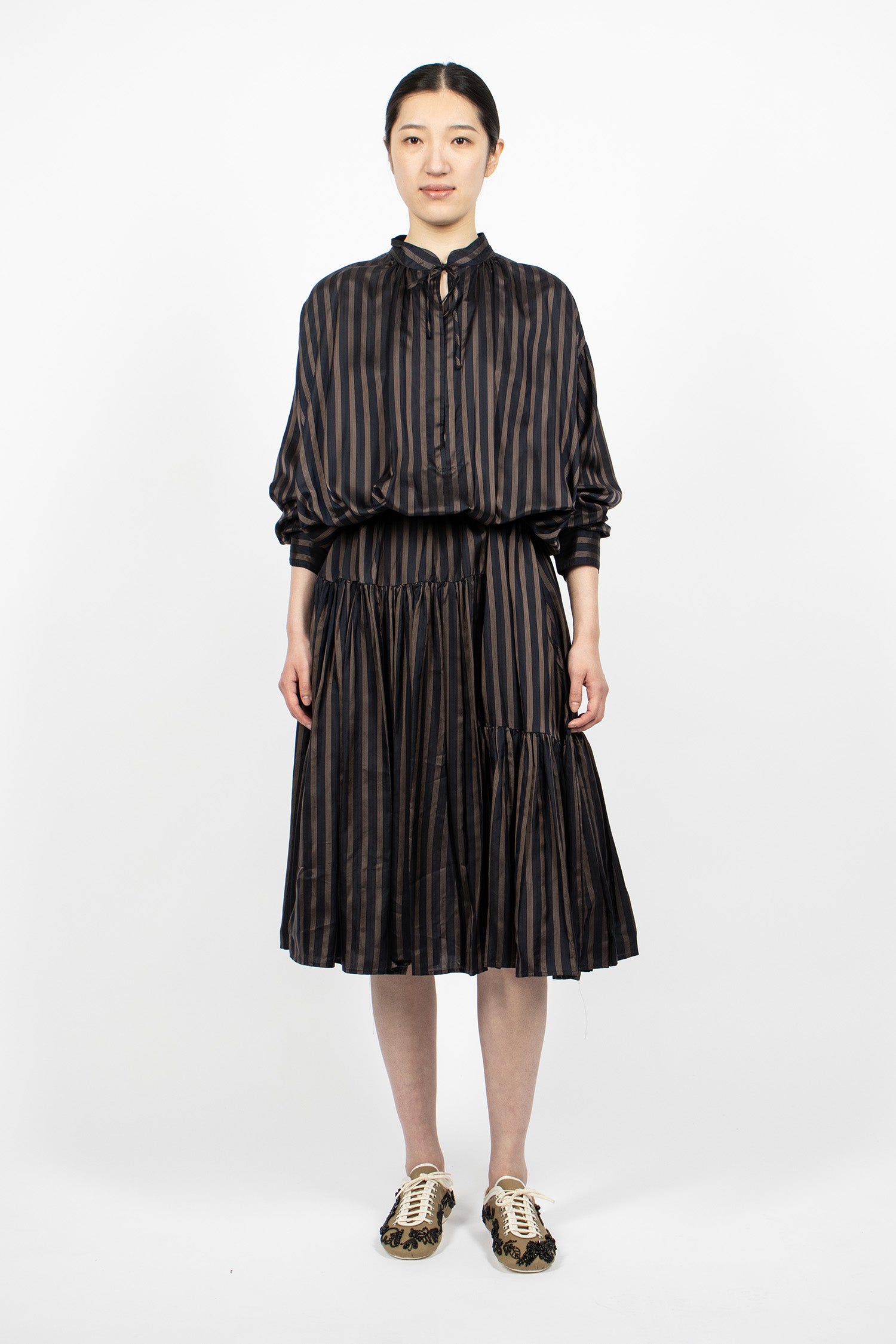 Striped Drawstring Dress Navy