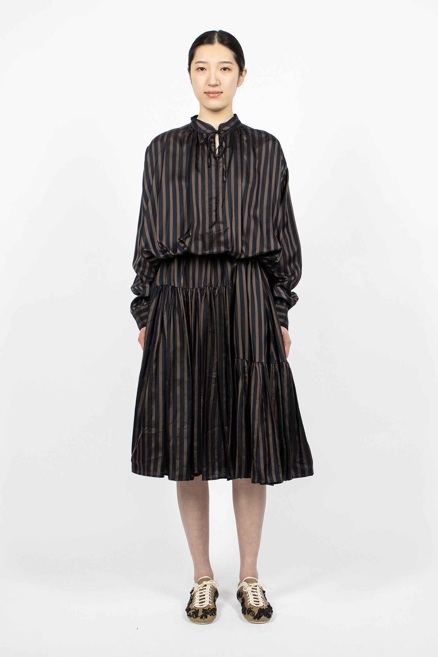 Striped Drawstring Dress Navy
