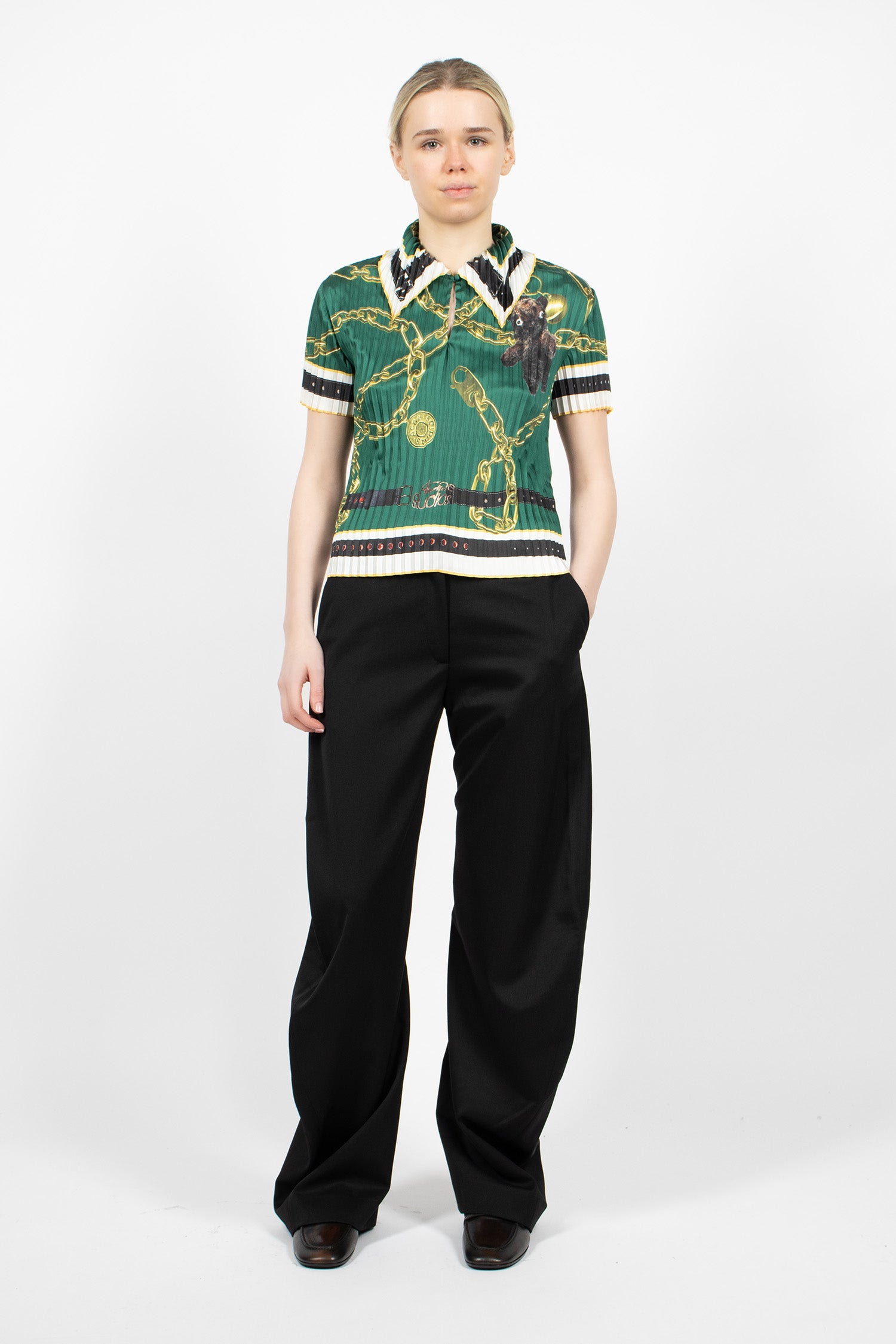 Pleated Printed Blouse Green