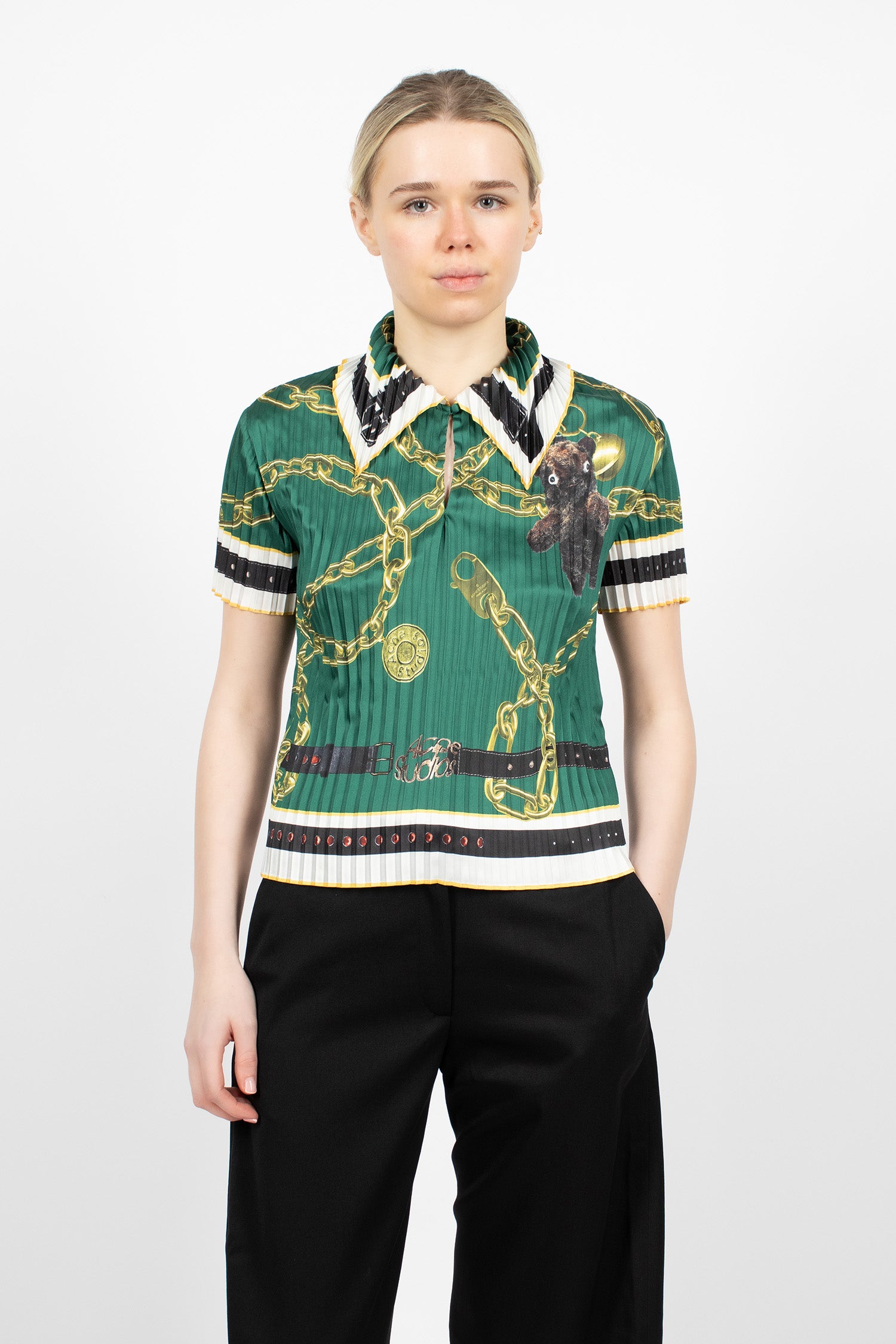 Pleated Printed Blouse Green