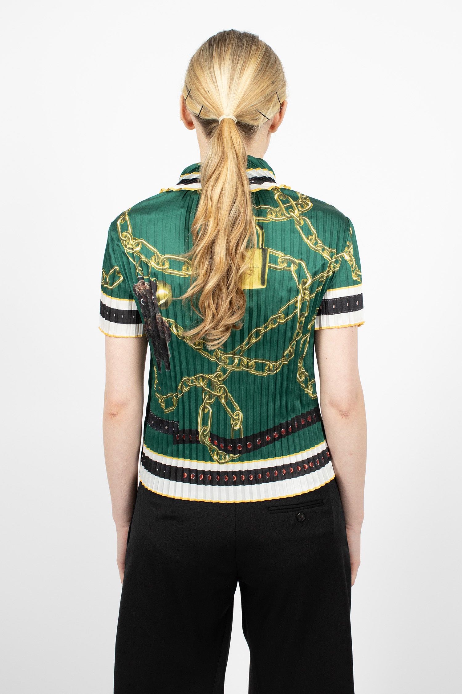 Pleated Printed Blouse Green