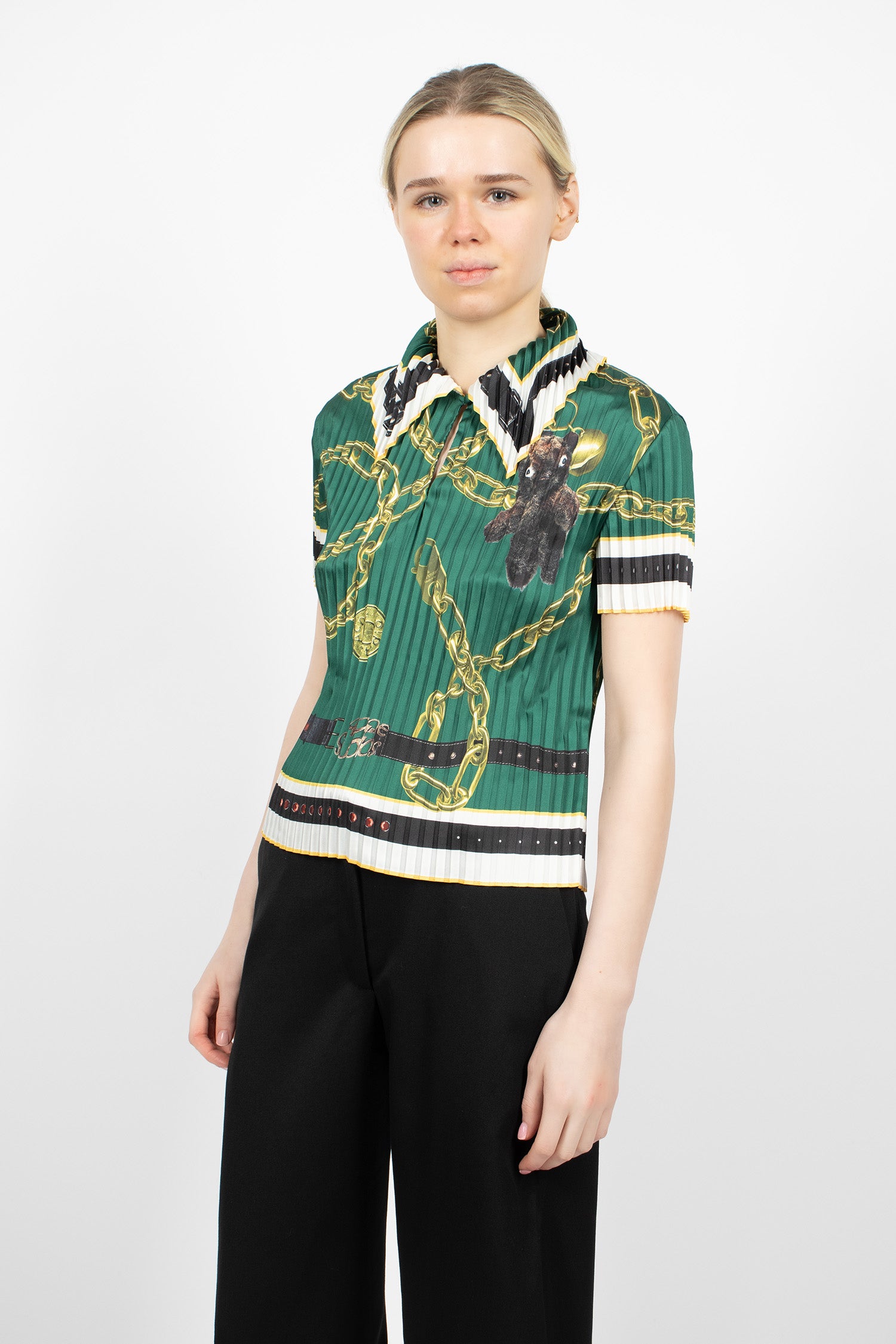 Pleated Printed Blouse Green