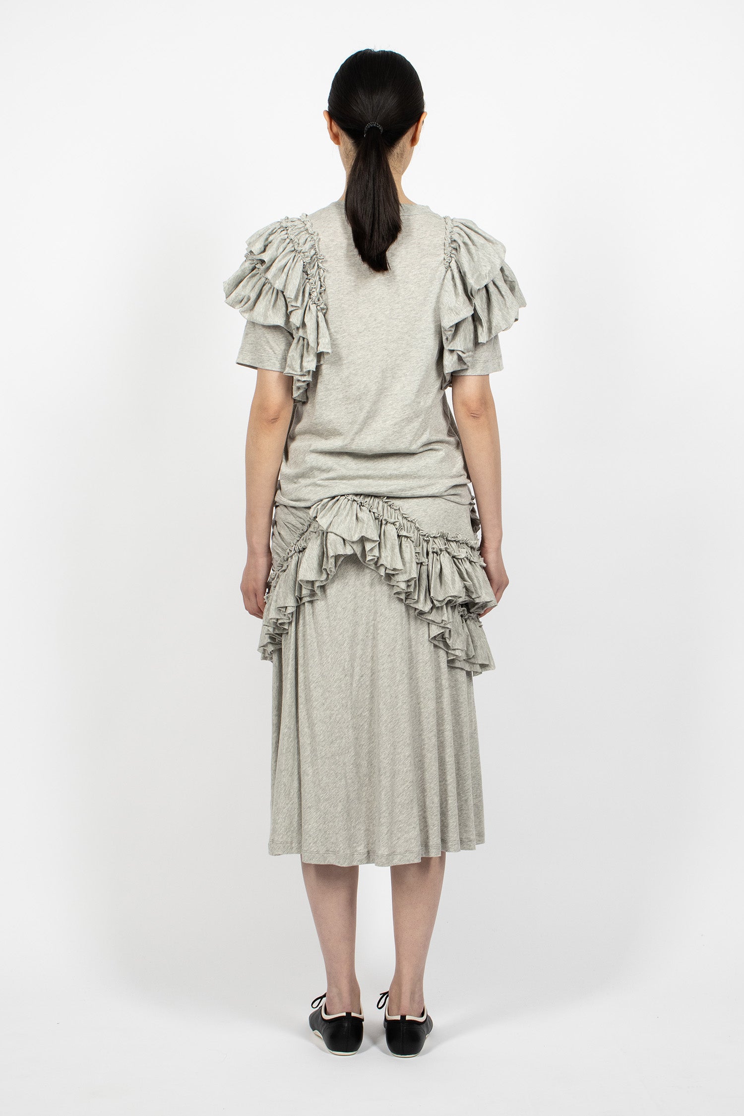 Ruffled Jersey Skirt Grey Melange