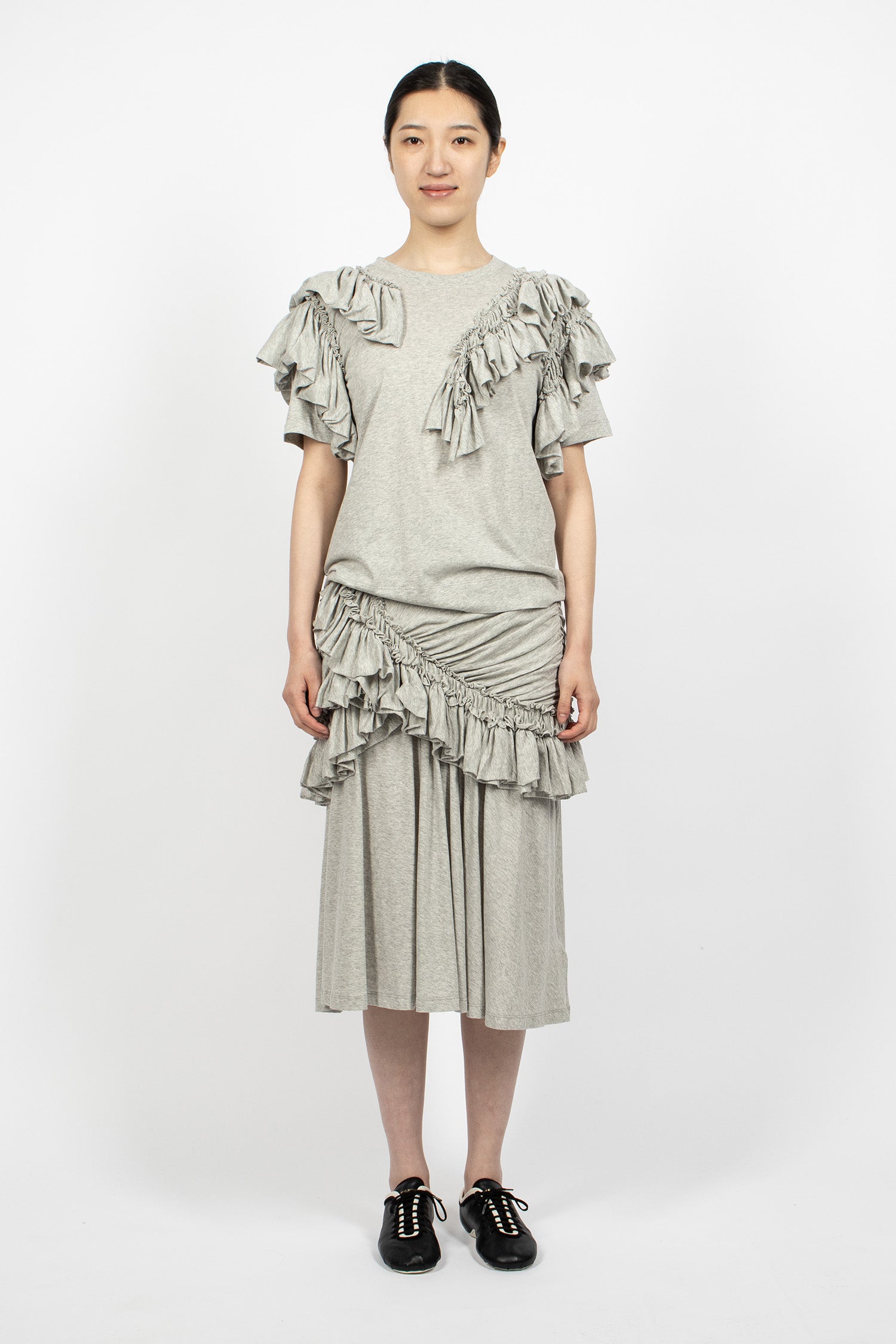 Ruffled Jersey Skirt Grey Melange