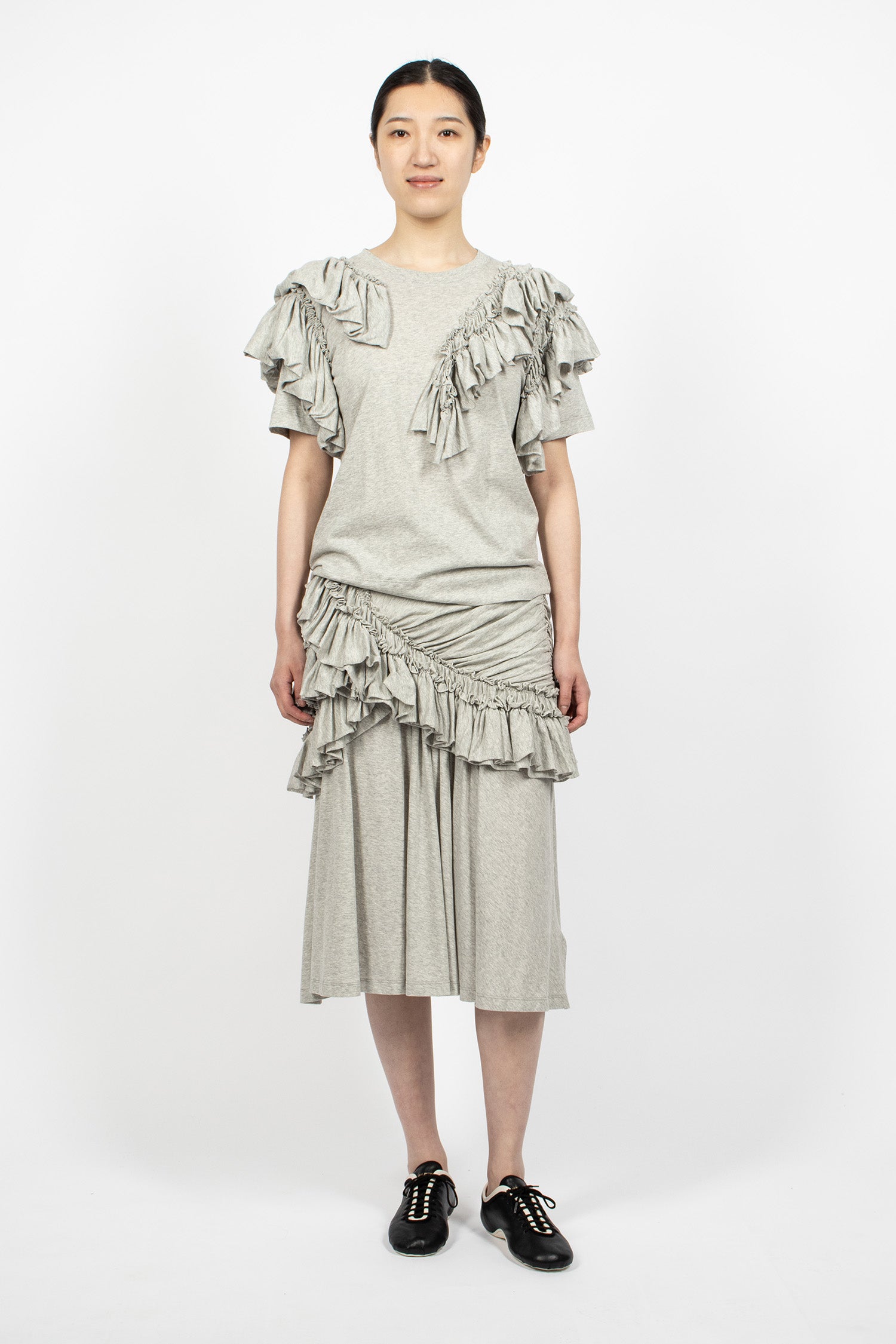 Ruffled Jersey Skirt Grey Melange
