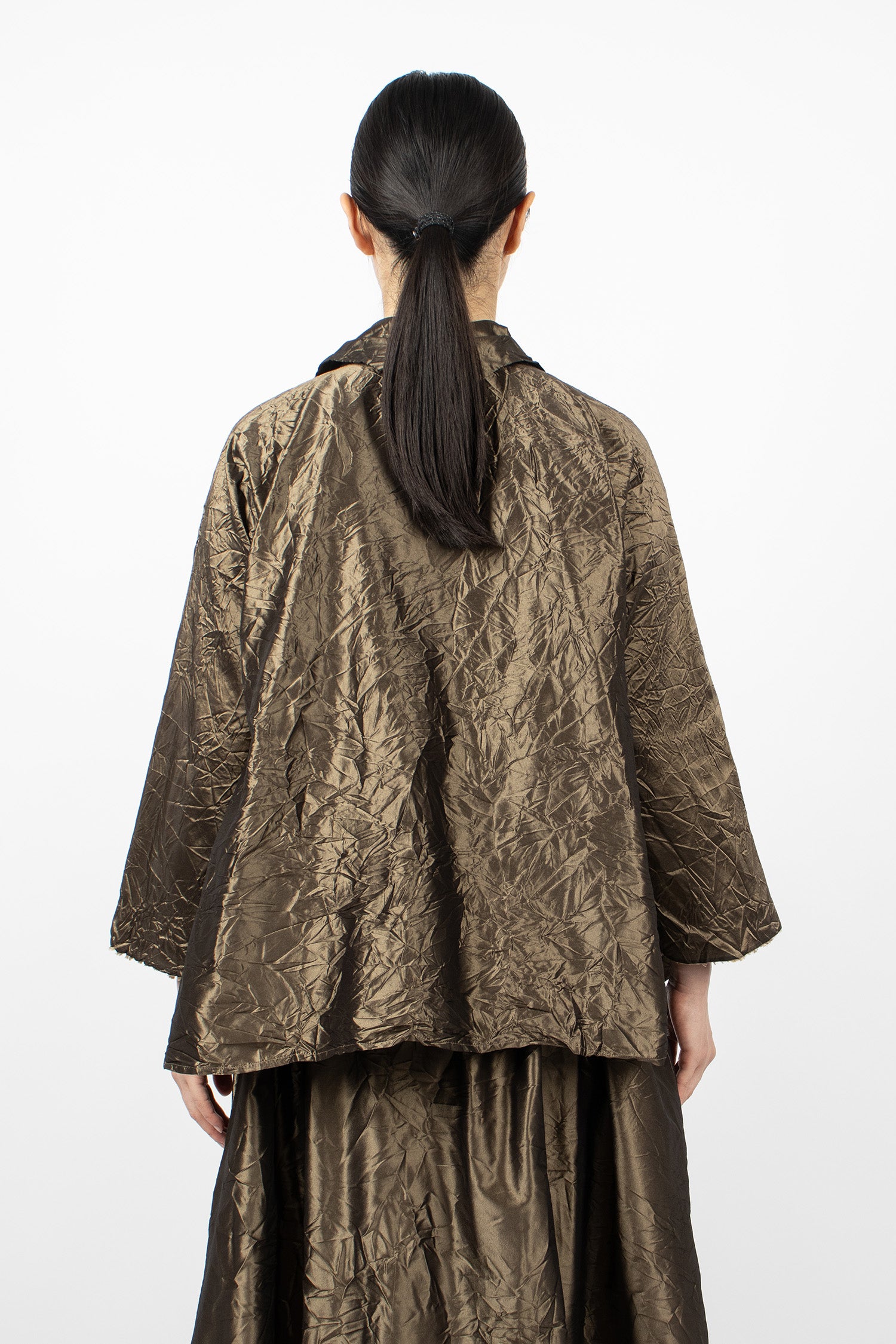 Notched Collar Taffeta Silk Jacket Bronze