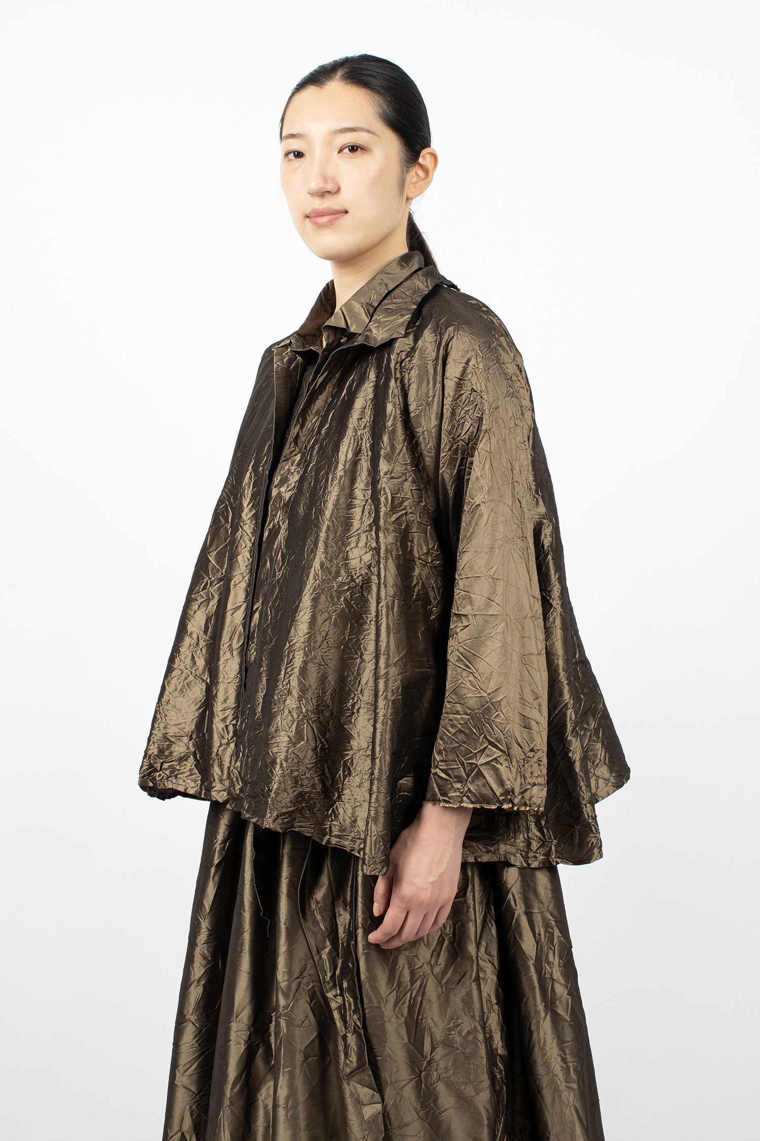 Notched Collar Taffeta Silk Jacket Bronze