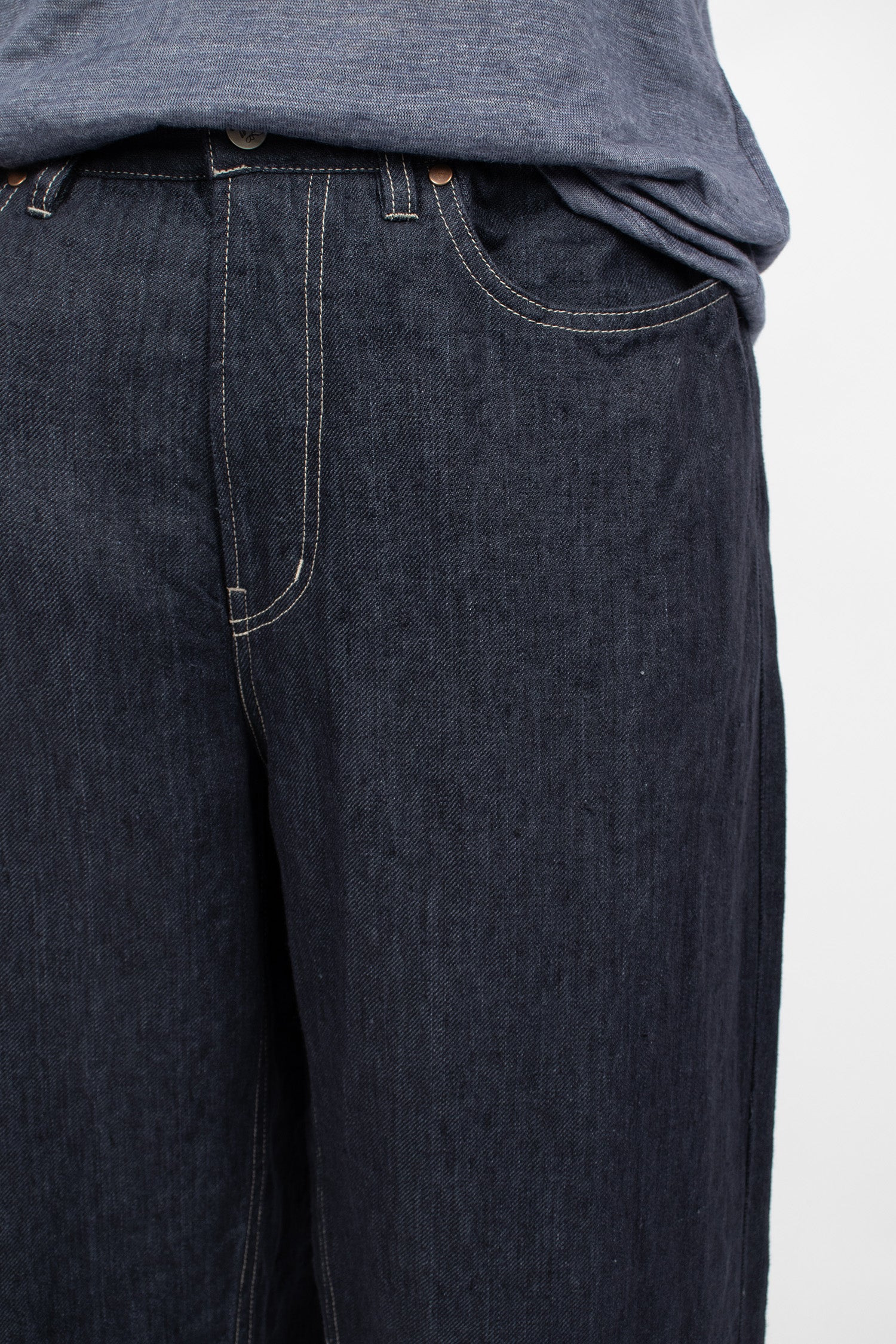 Linen Denim Tapered Pants Navy