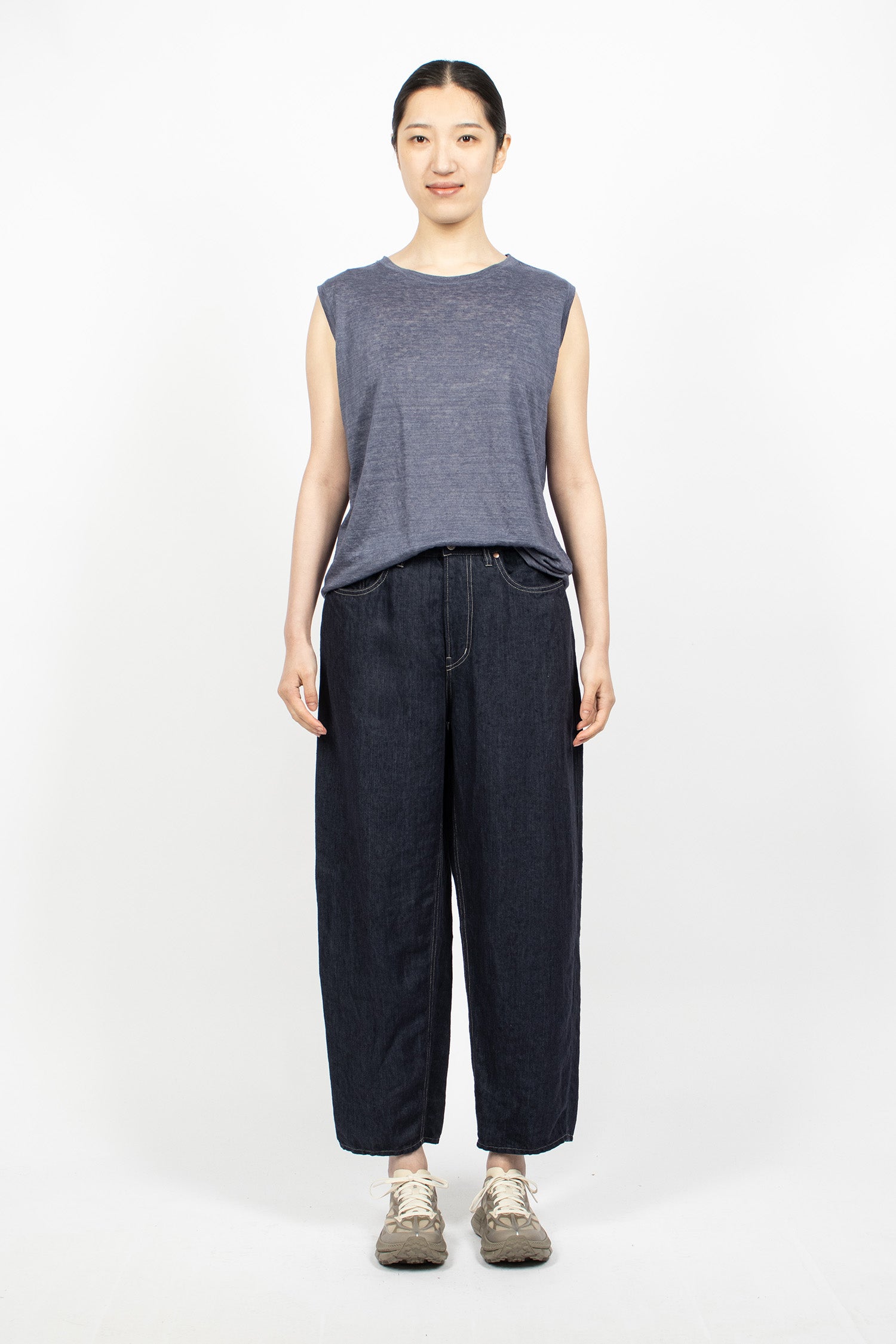 Linen Denim Tapered Pants Navy