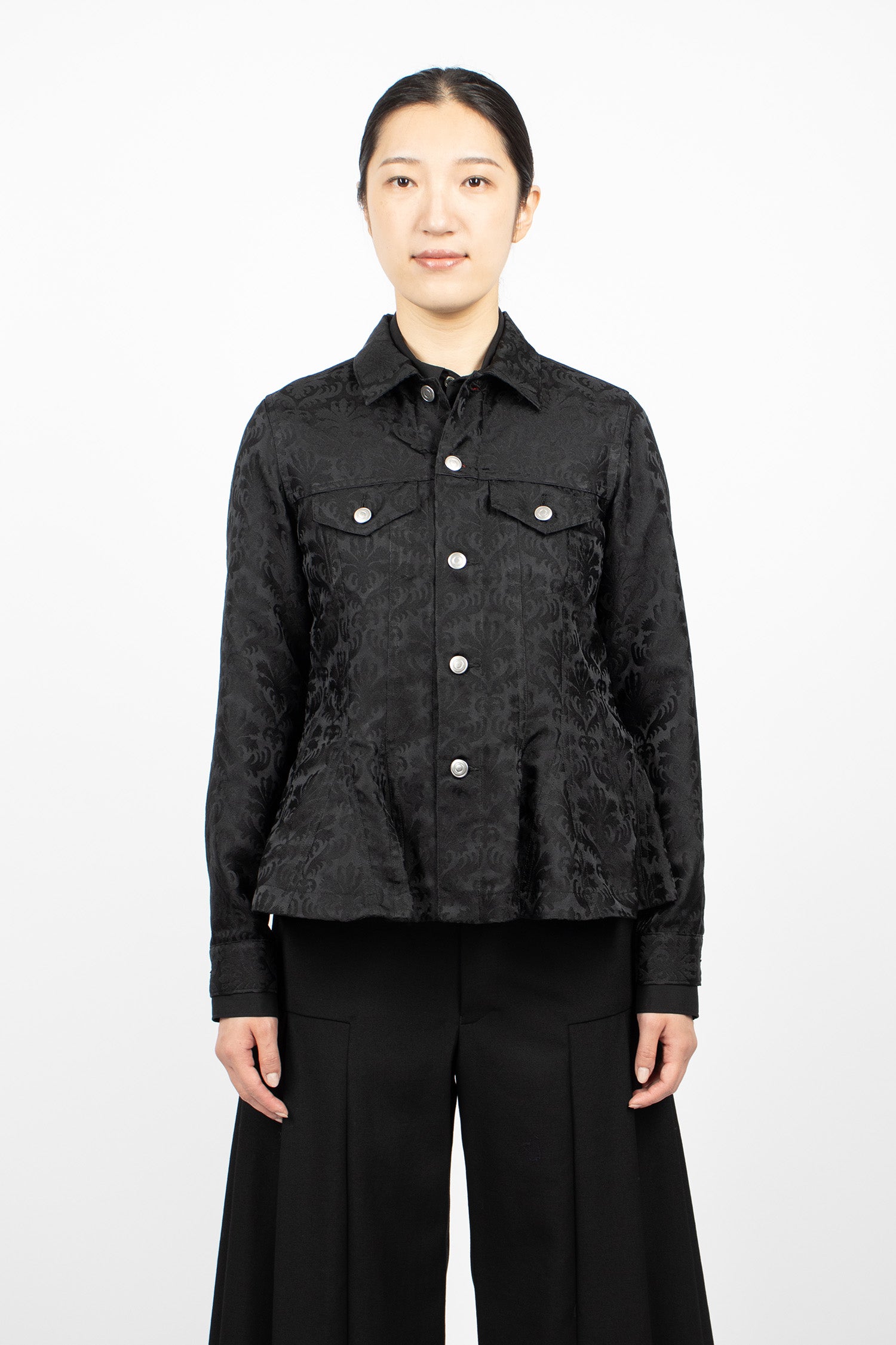 Peplum Jacquard Jacket Black