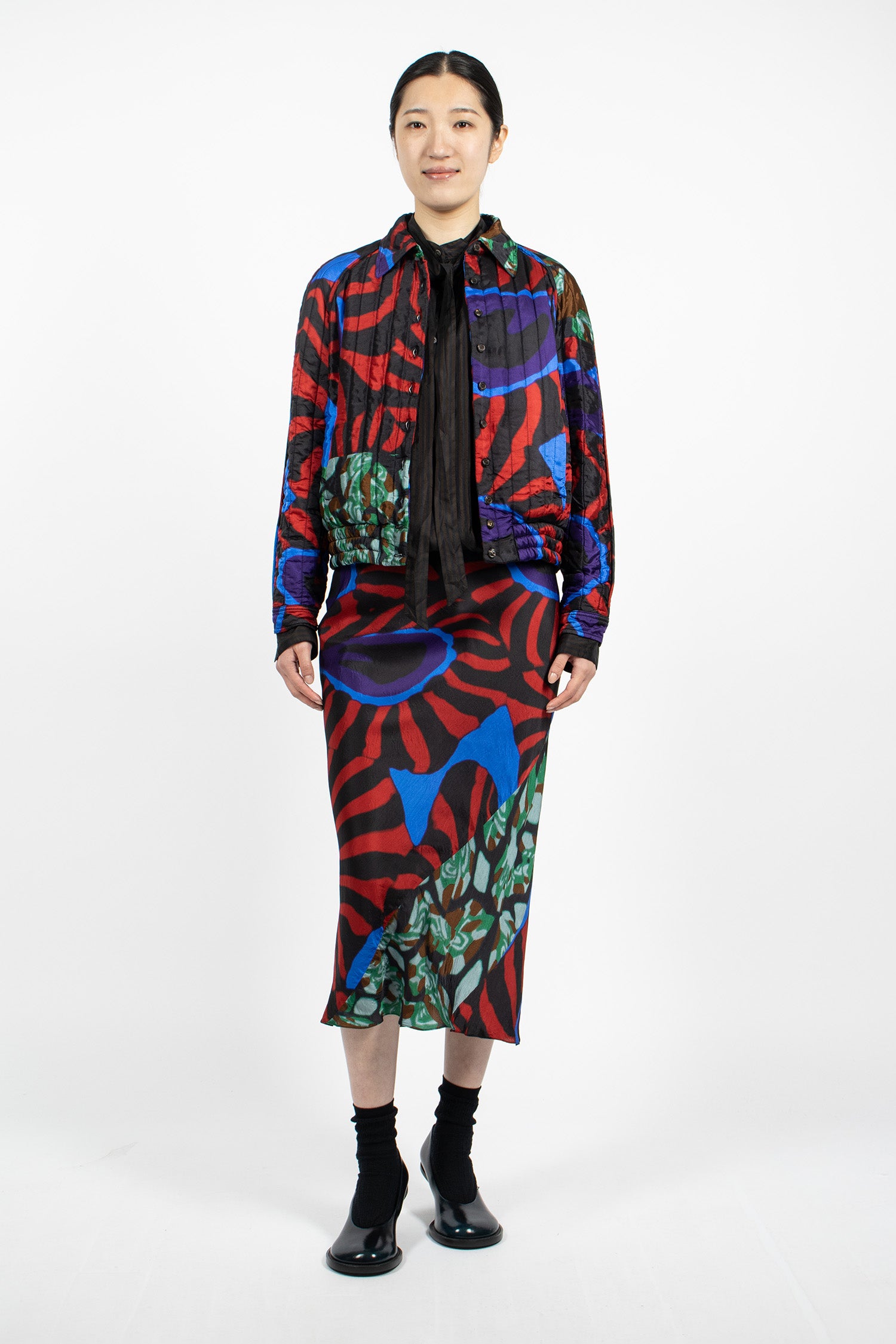 Quilted Button-Up Blouson Red