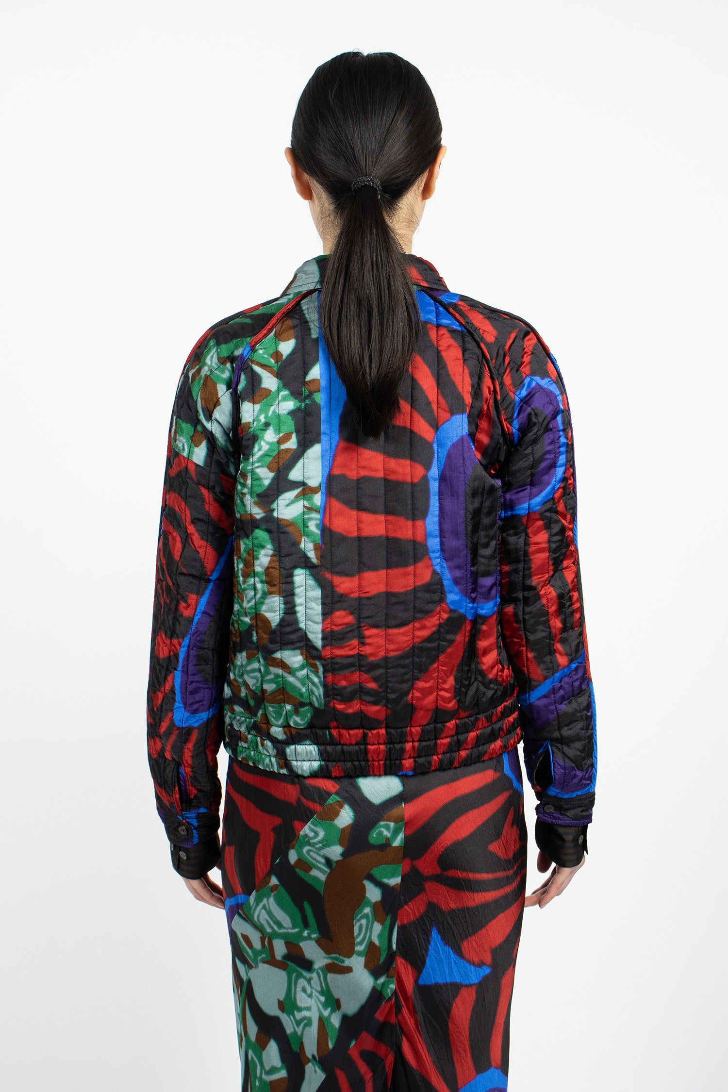 Quilted Button-Up Blouson Red