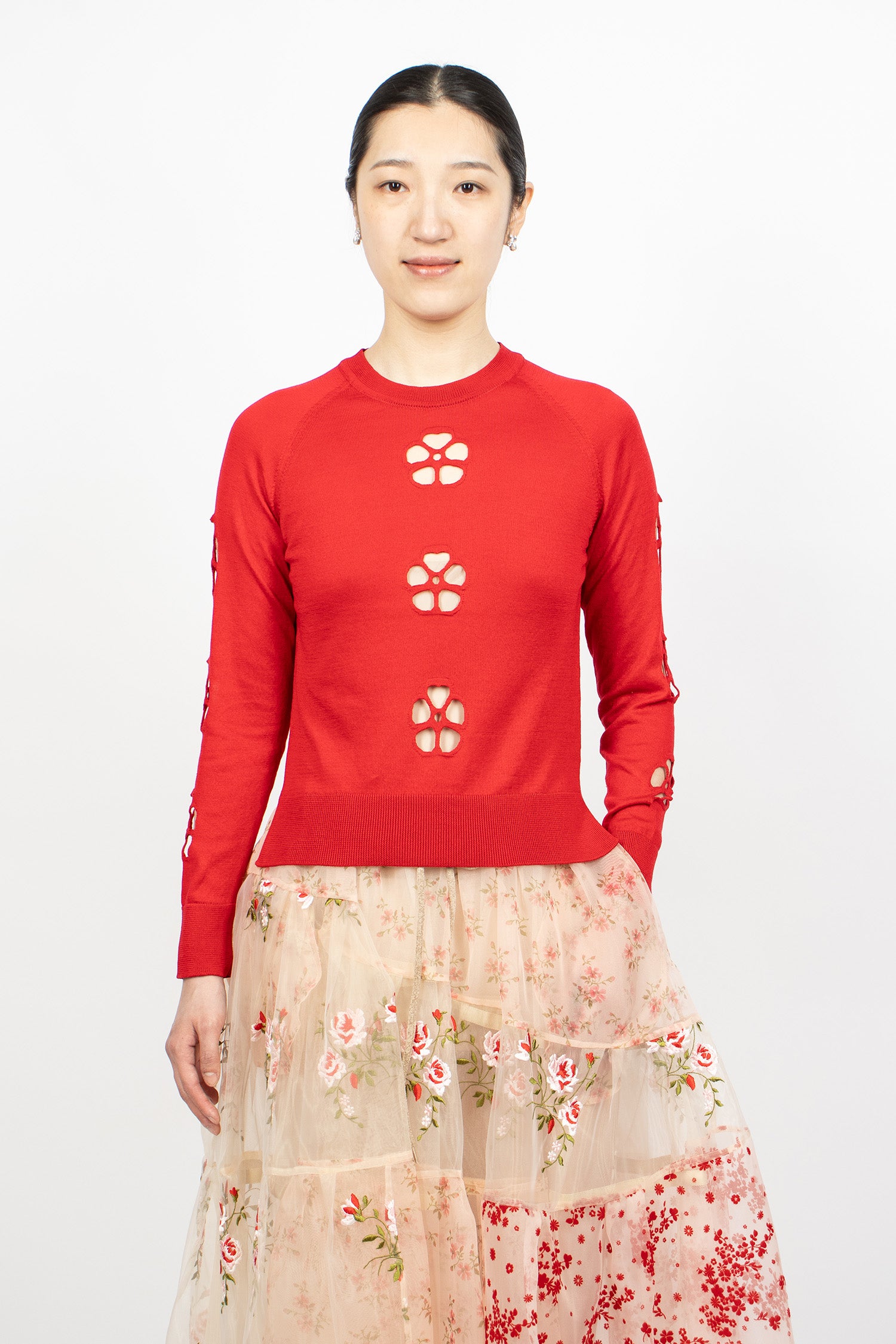 Mercerised Daisy Cutout Jumper Red