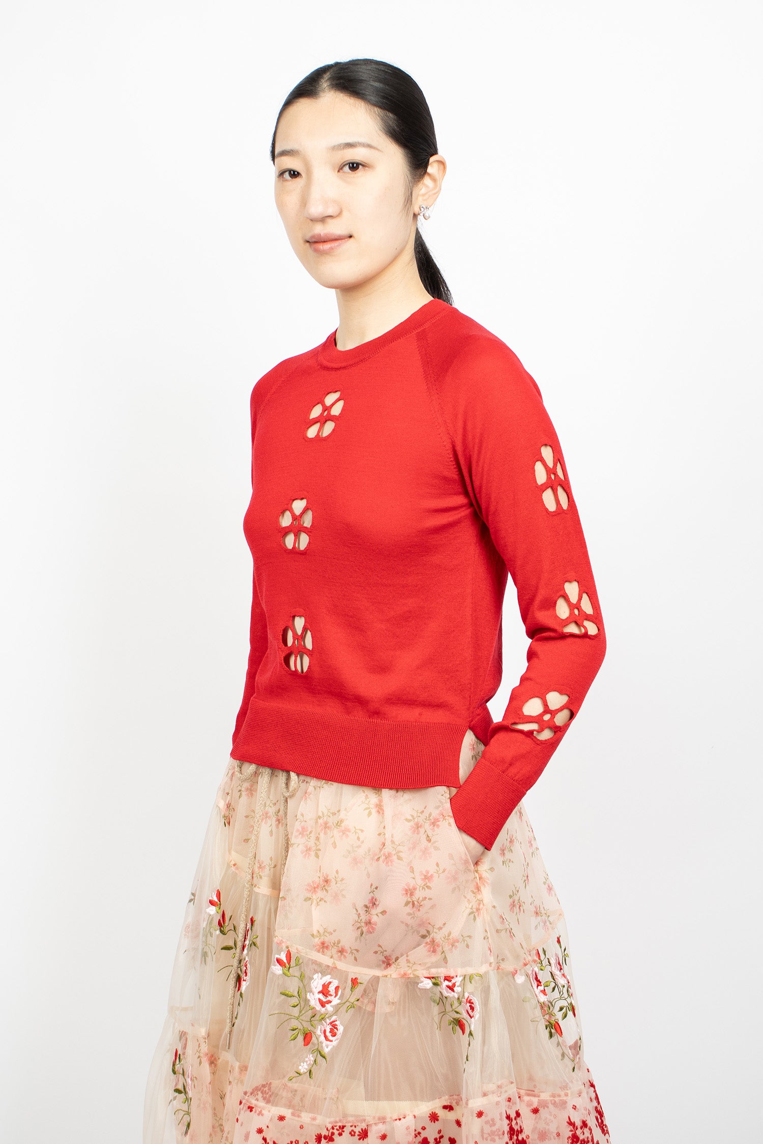Mercerised Daisy Cutout Jumper Red