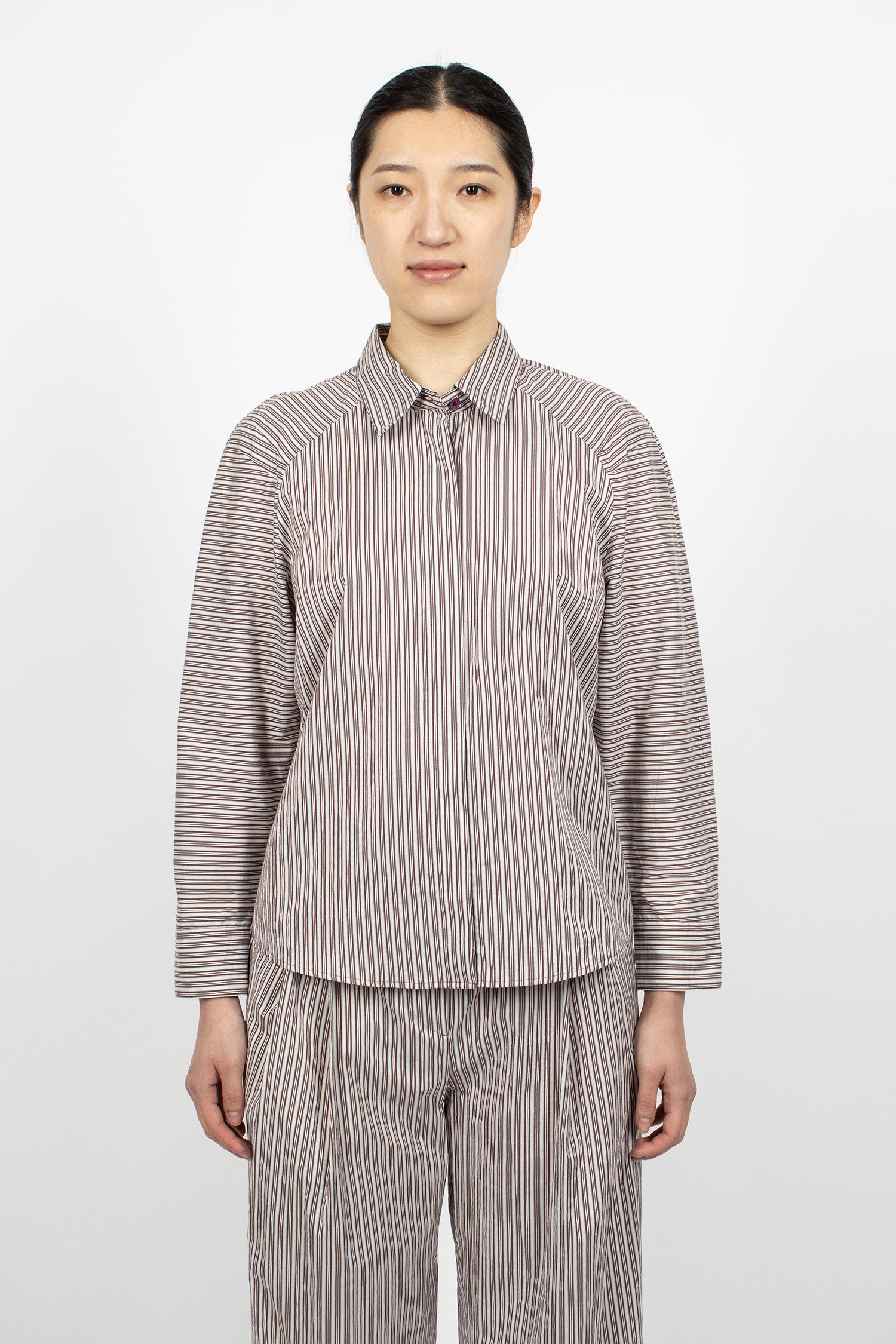 Striped Silk Blend Shirt Brown