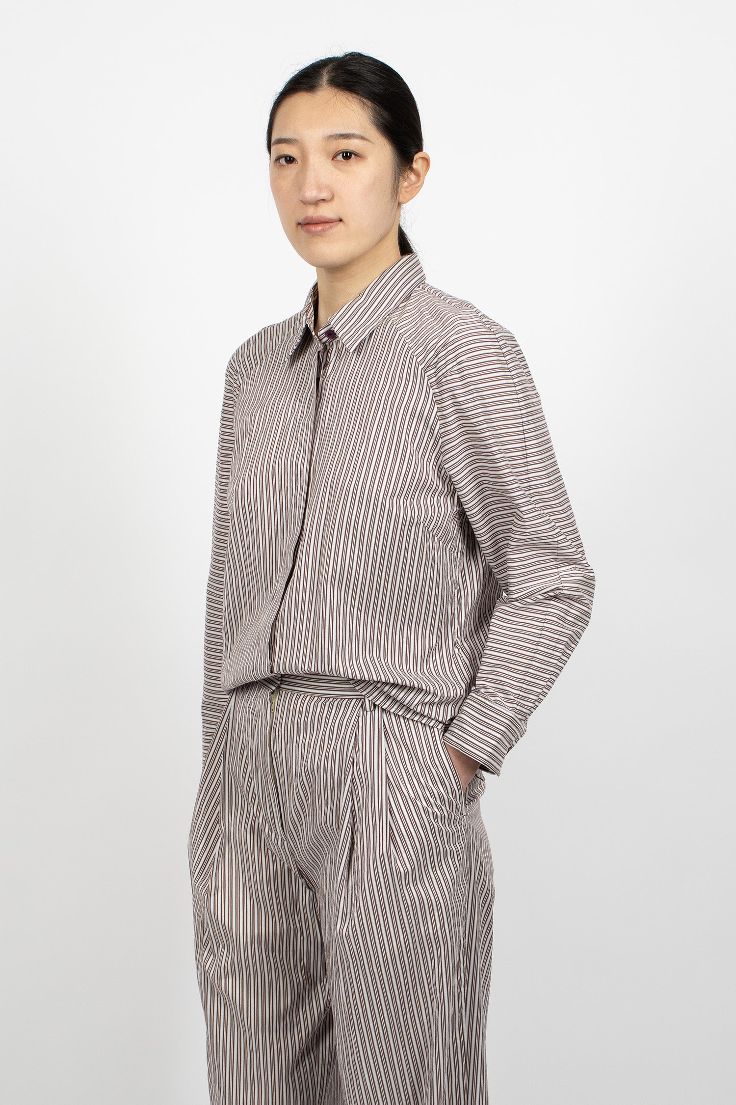 Striped Silk Blend Shirt Brown