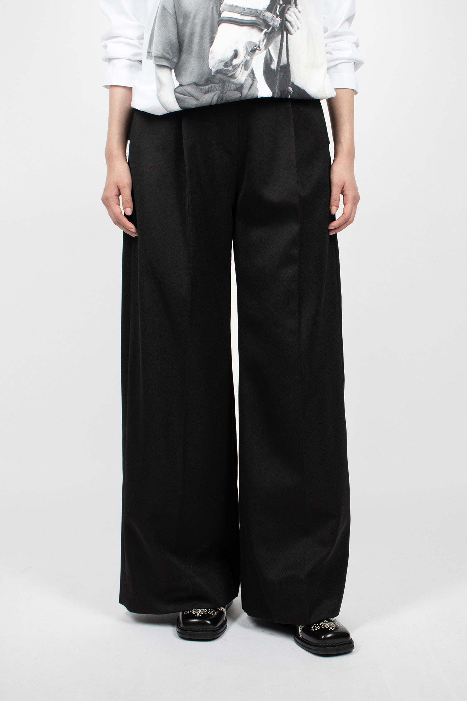 Back Bow Wide Leg Trousers Black